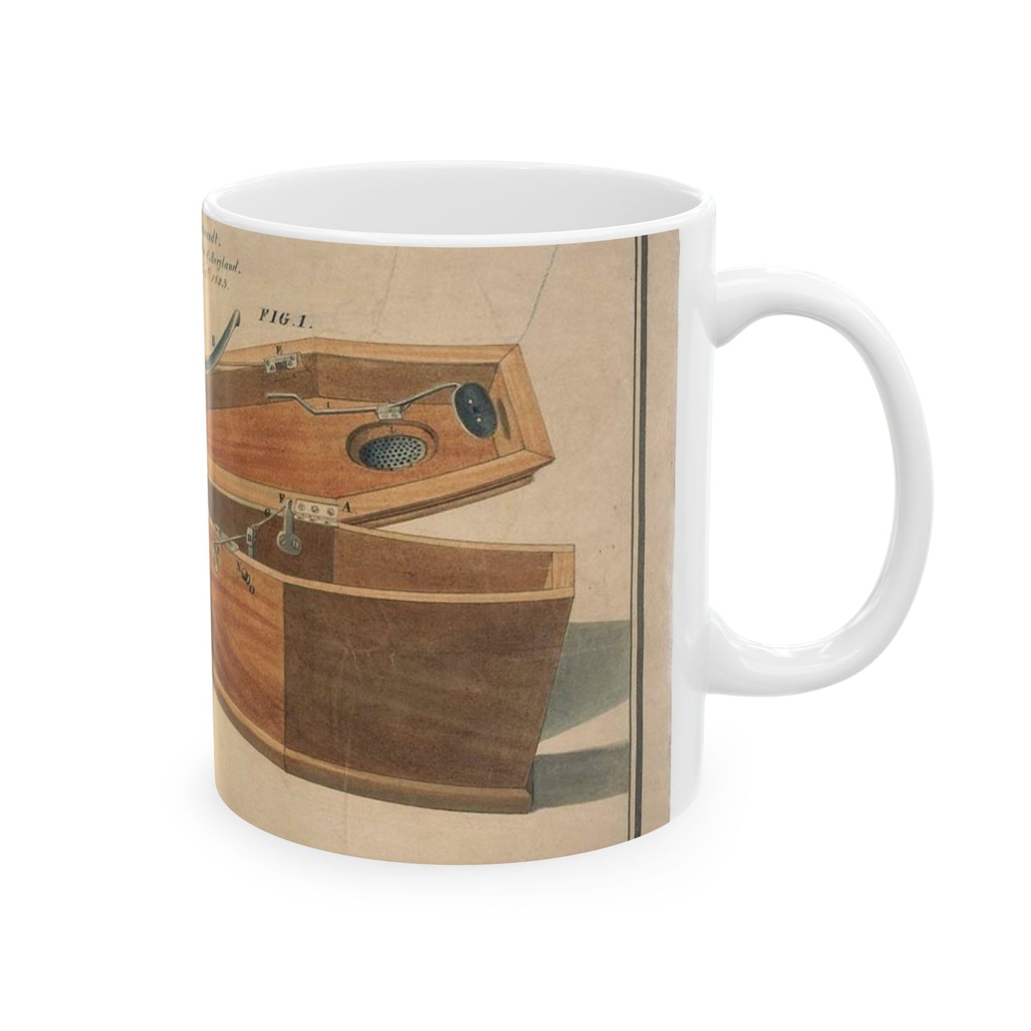 Patent drawing - Drawing for a Life - Preserving Coffin Public domain image Beautiful Novelty Ceramic Coffee Mug 11oz