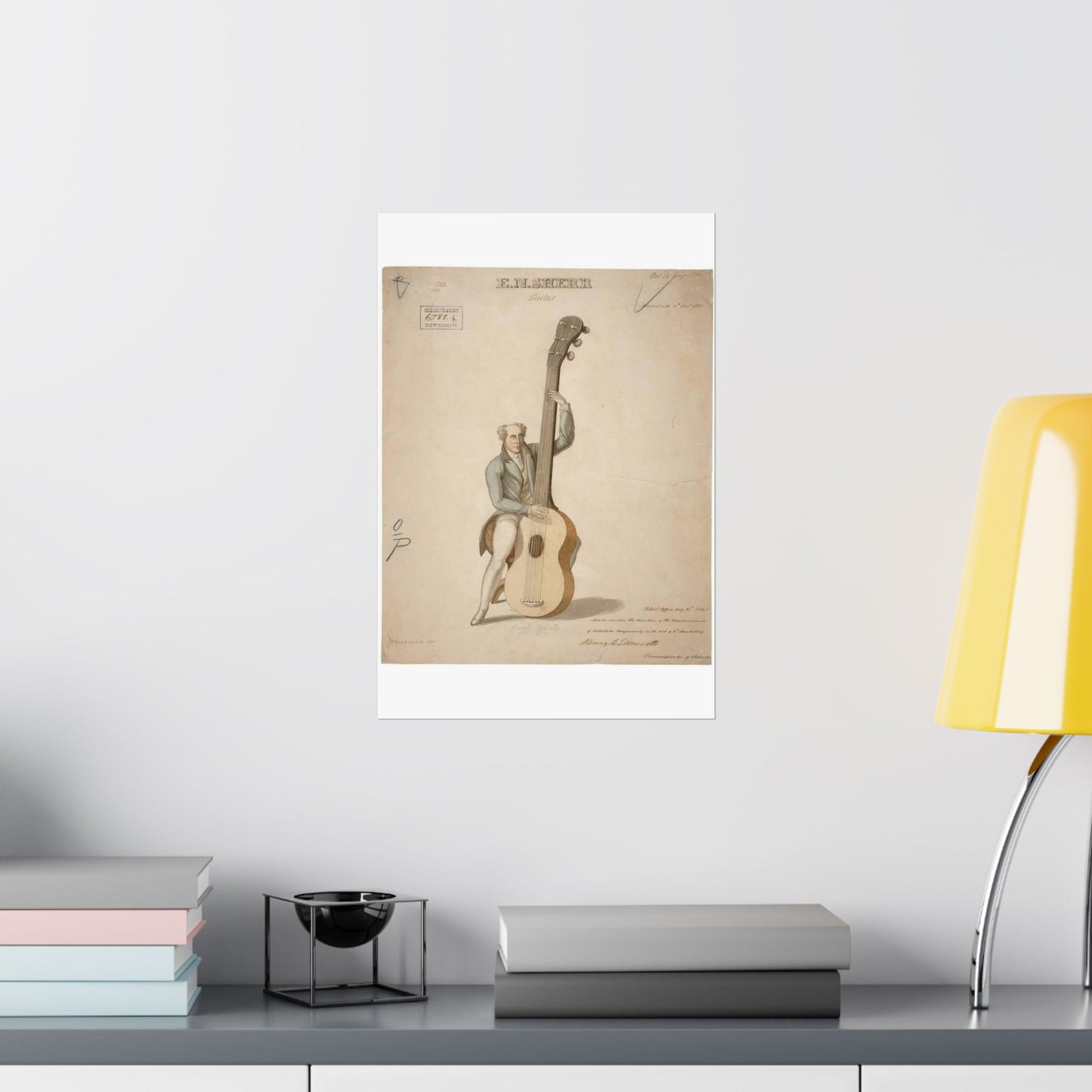 Patent drawing - Drawing of a Harp Guitar Public domain image High Quality Matte Wall Art Poster for Home, Office, Classroom