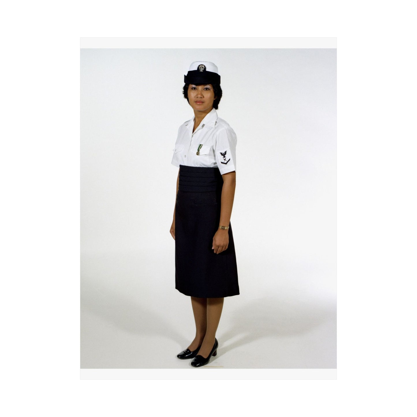 Uniform: Tropical dinner dress blue, Navy enlisted women, ranks E-1 through E-6 High Quality Matte Wall Art Poster for Home, Office, Classroom