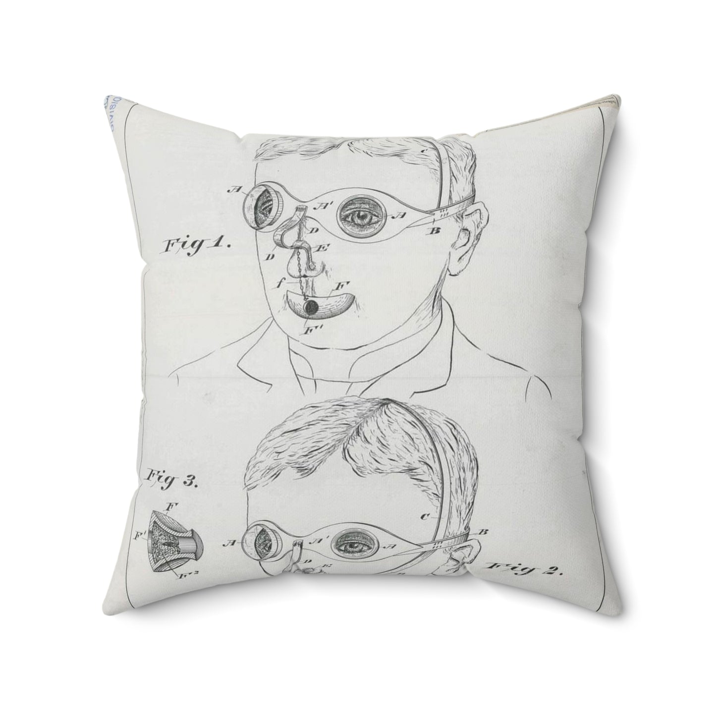 Patent drawing - for C. McIntosh's Fire Mask Public domain image Decorative Accent Square Pillow