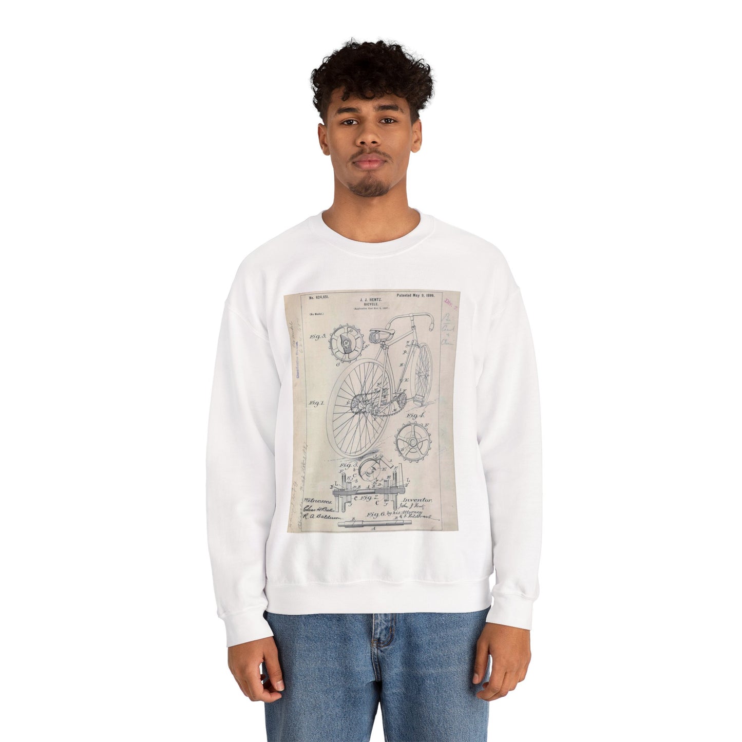 Patent drawing - for J. J. Hentz' Bicycle Public domain image White Heavy Blend Adult Crew Neck SweatShirt