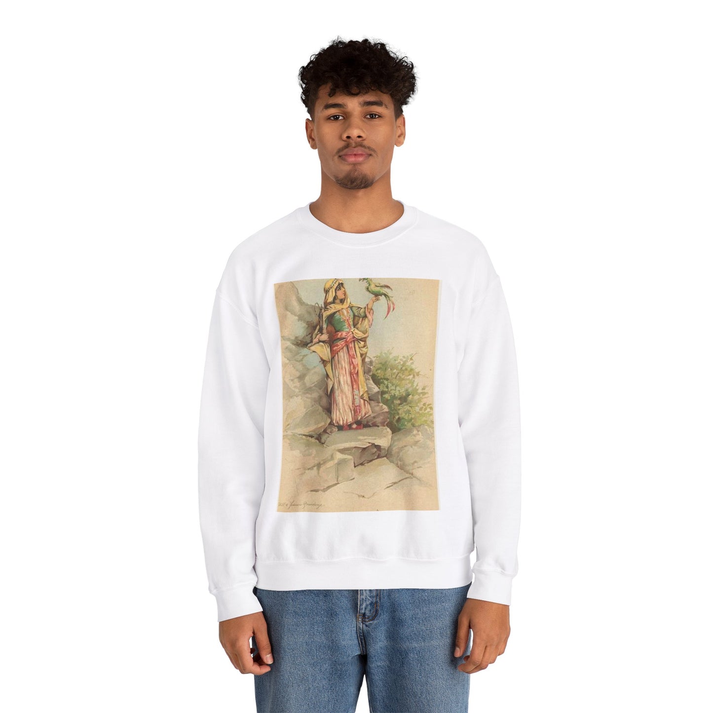 The talking bird. - Drawing. Public domain image. White Heavy Blend Adult Crew Neck SweatShirt