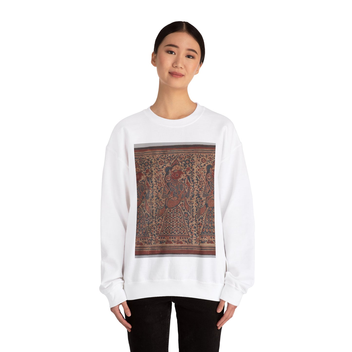 Painted Textile Depicting Celestial Musicians, India White Heavy Blend Adult Crew Neck SweatShirt