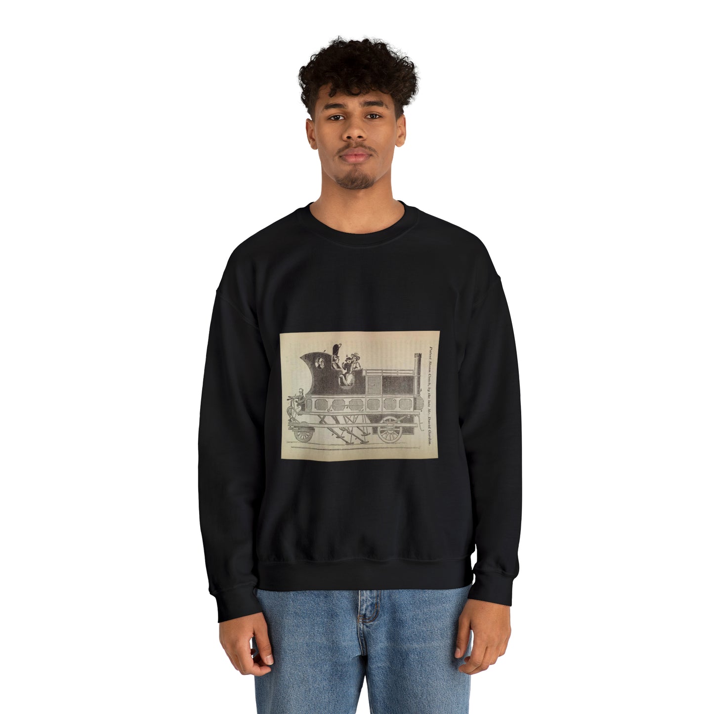 Patent Drawing of Engine - Patent steam coach, by the late Mr. David Gordon Public domain image Black Heavy Blend Adult Crew Neck SweatShirt