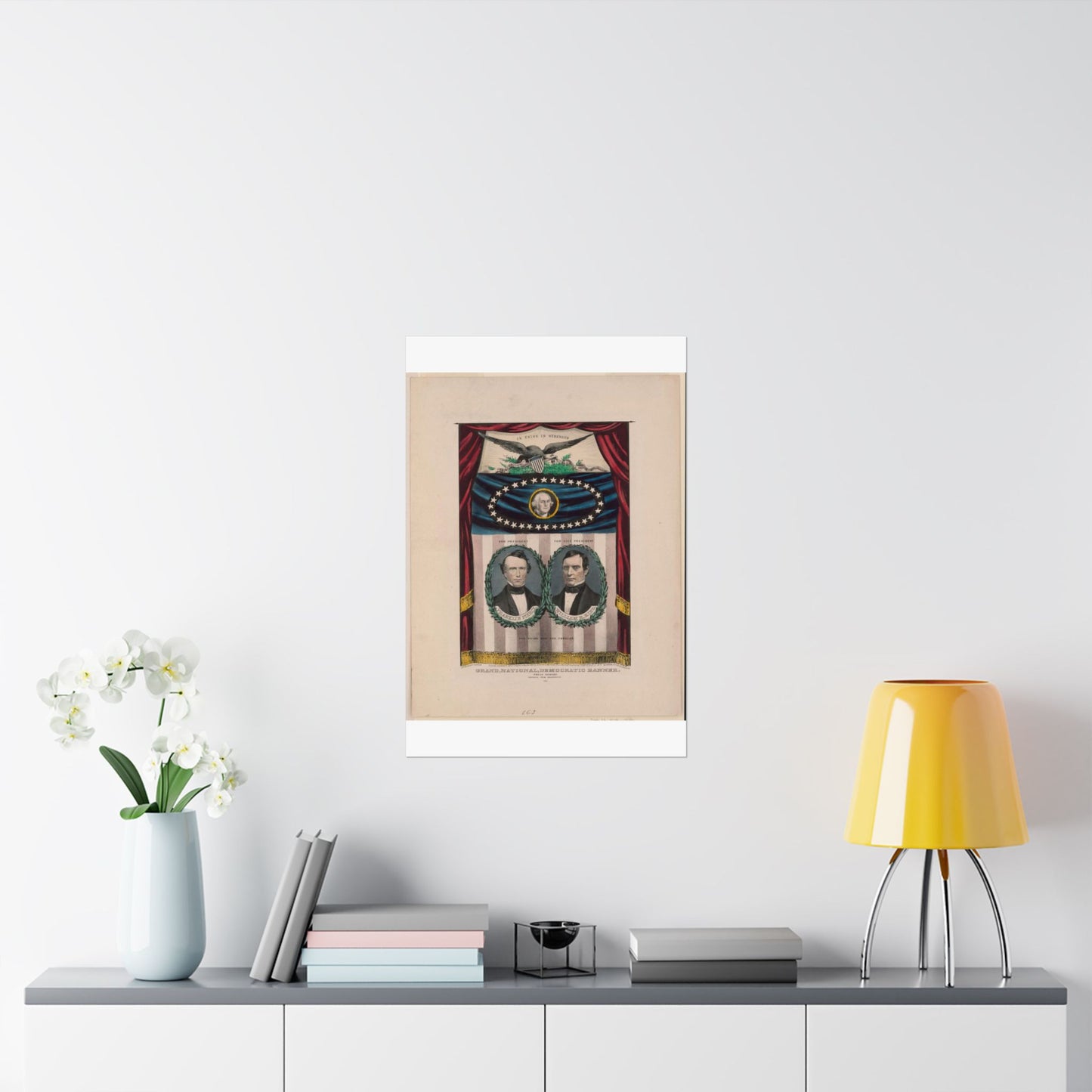 Grand, national, democratic banner - press onward - portraits from daguerreotype / lith. & pub. by N. Currier. High Quality Matte Wall Art Poster for Home, Office, Classroom