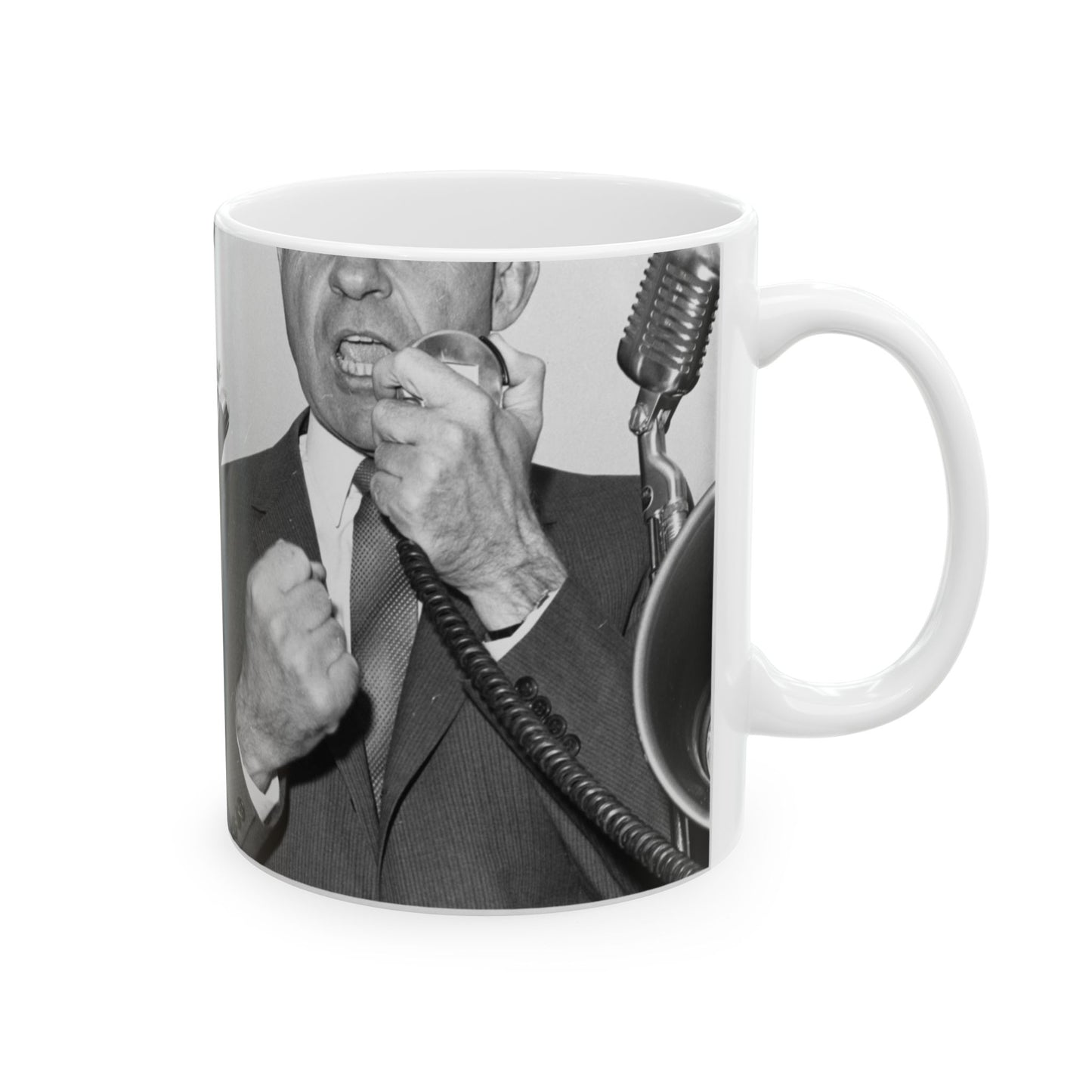 Richard Nixon clinches his fist as he addresses his first audience in Long Island, New York Beautiful Novelty Ceramic Coffee Mug 11oz