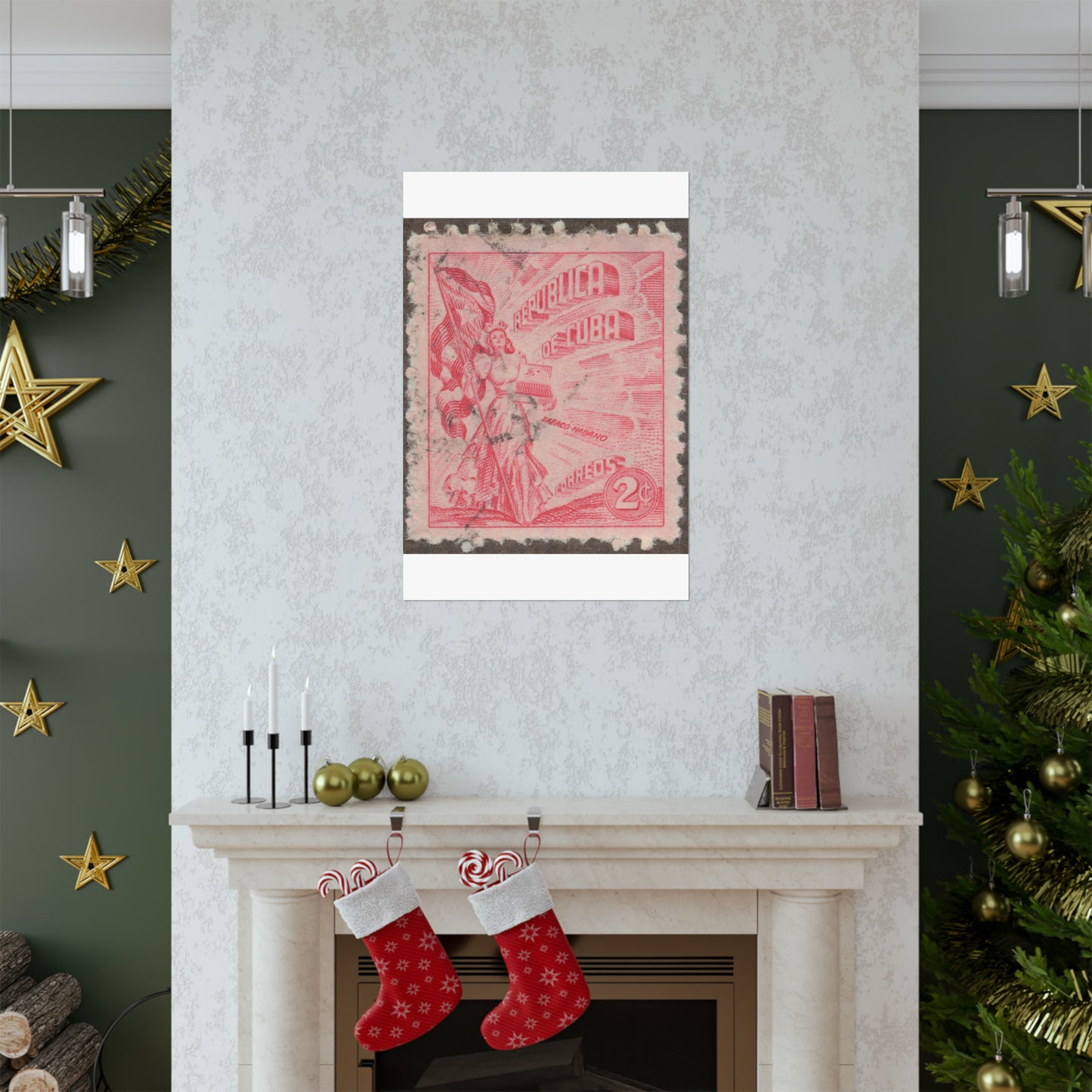 Frimärke ur Gösta Bodmans filatelistiska motivsamling, påbörjad 1950.Frimärke från Cuba, 1948. Motiv av kvinnosymbol för friheten med cigrarrlåda och flagga. High Quality Matte Wall Art Poster for Home, Office, Classroom