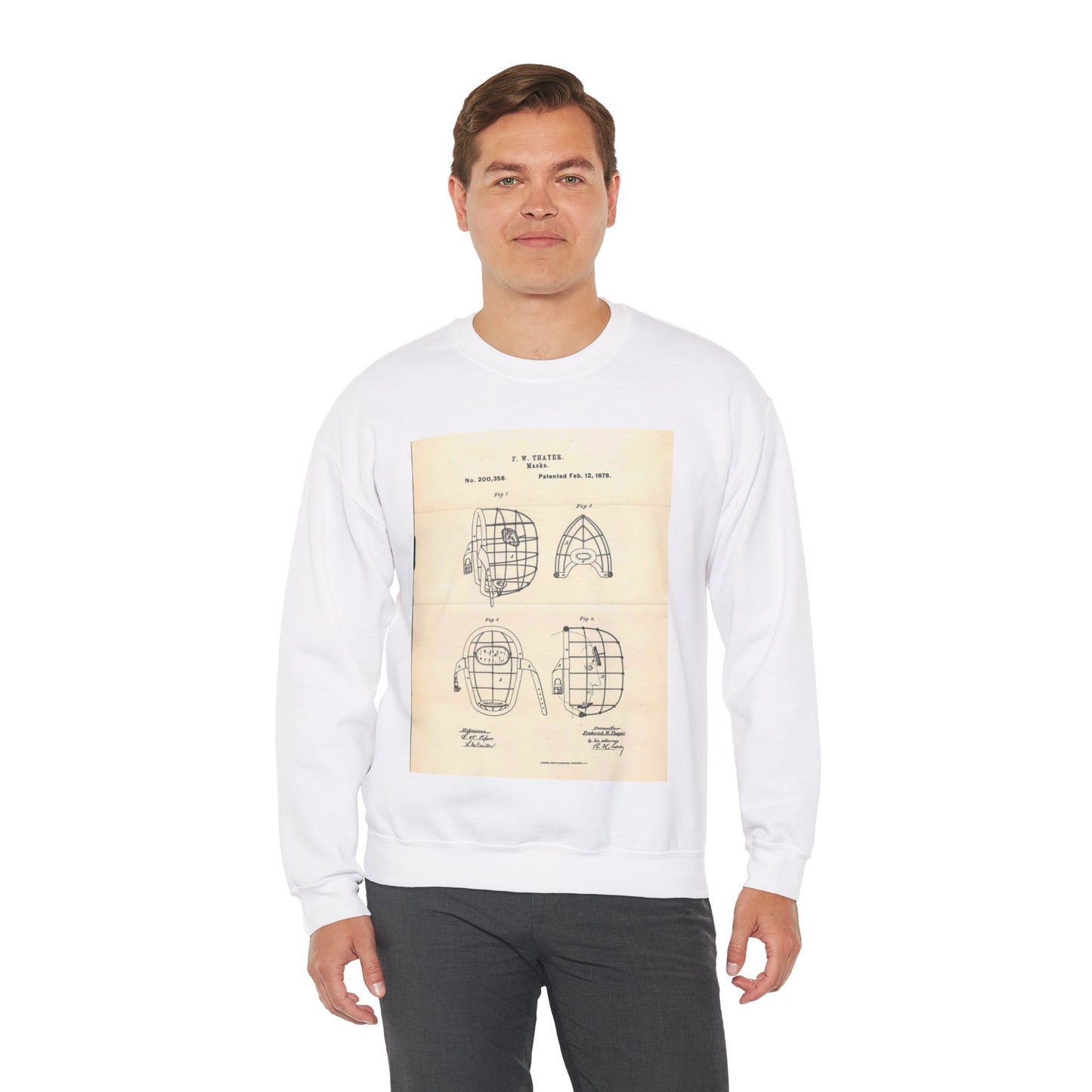 Patent Case File No. 200,358, Improvement in Masks, Inventor Frederick W. Thayer - DPLA - 7786b11b8abf0875f64205aeedc6d9c3 (page 11) White Heavy Blend Adult Crew Neck SweatShirt