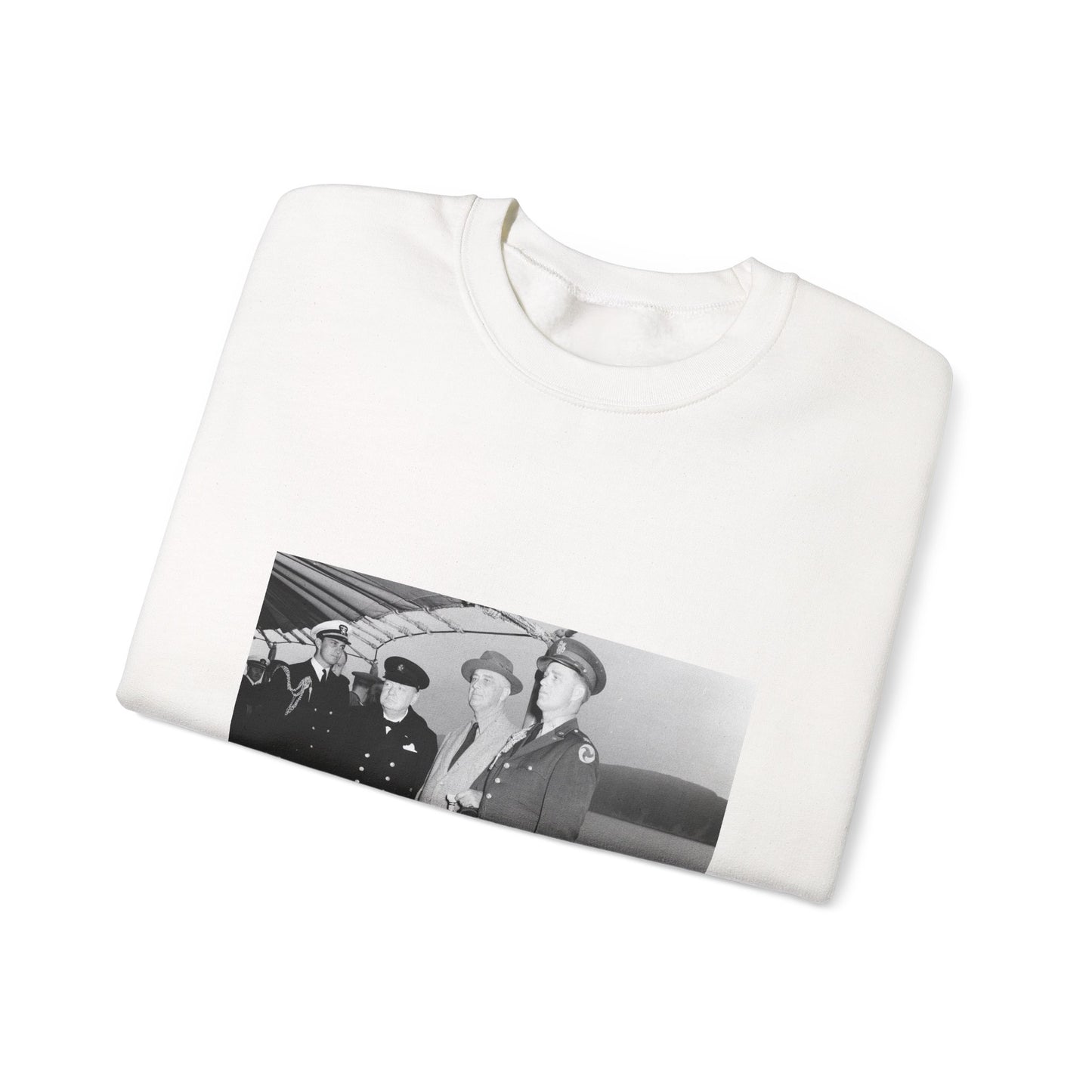 Winston Churchill with Franklin D. Roosevelt on board USS Augusta (CA-31) on 9 August 1941 (NH 67201) White Heavy Blend Adult Crew Neck SweatShirt