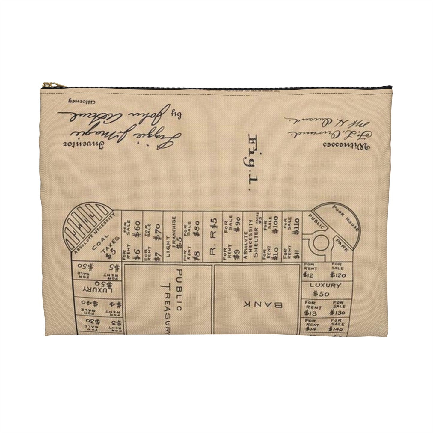 Patent Drawing of Engine - Drawing for a Game Board Public domain image Large Organizer Pouch with Black Zipper
