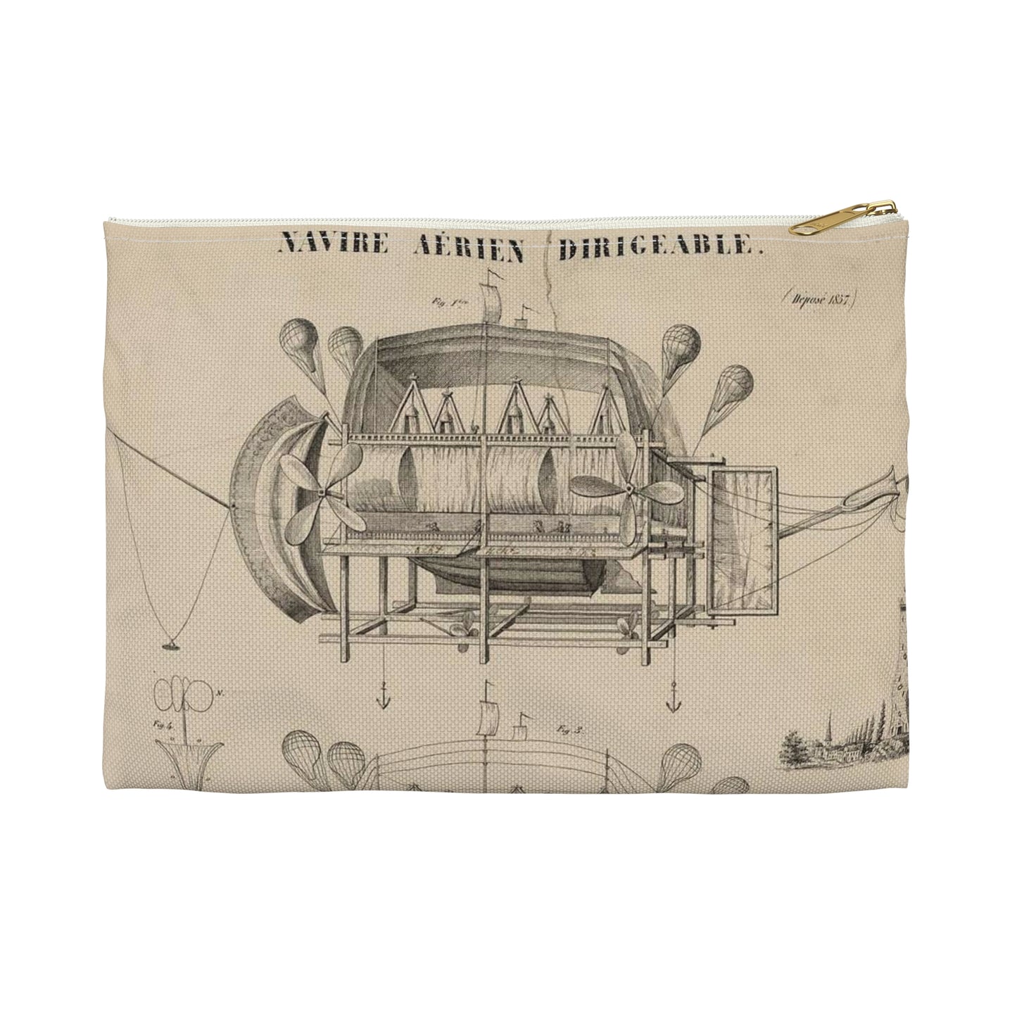 Patent drawing - Navire aérien dirigeable. Systême J.B. Métivier, force ascensionnelle 90,000 kos. Public domain image Large Organizer Pouch with Black Zipper
