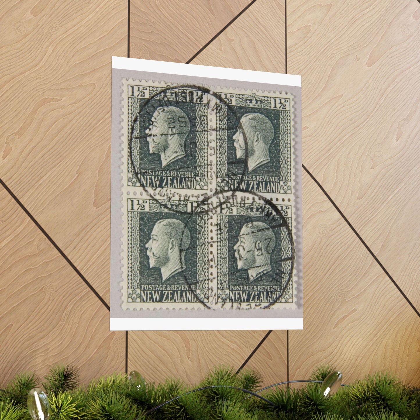 Block of one and a half penny 'King George V' definitive stamps in grey slate High Quality Matte Wall Art Poster for Home, Office, Classroom