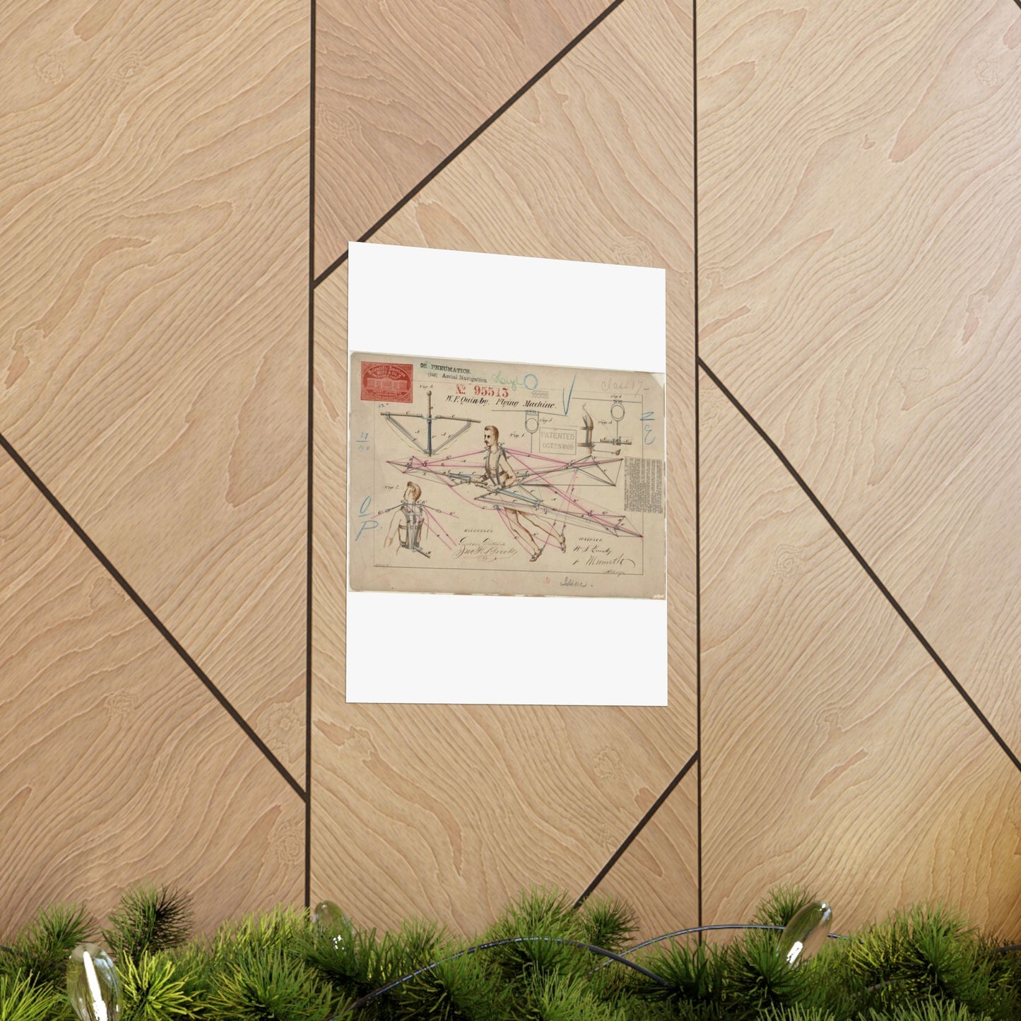 Patent drawing - for a Flying Machine Public domain image High Quality Matte Wall Art Poster for Home, Office, Classroom