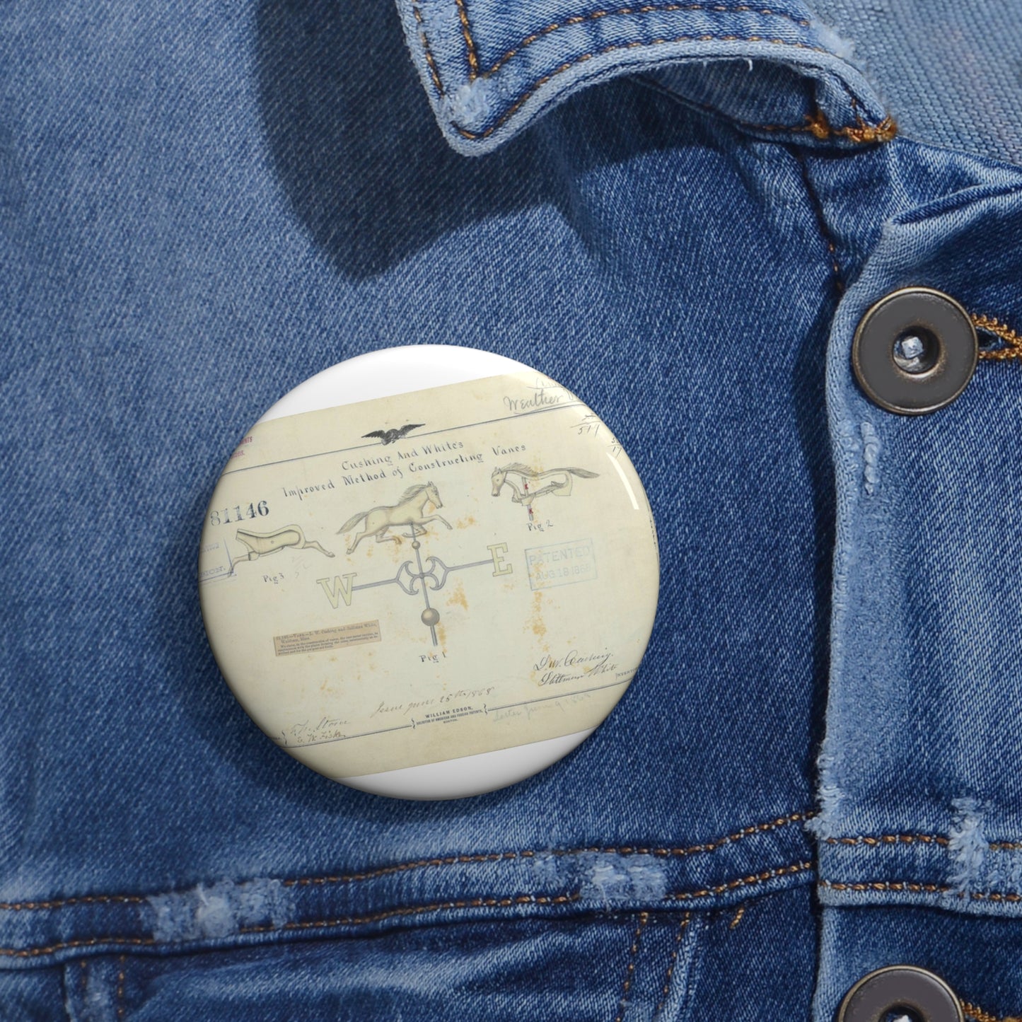 Patent drawing - Drawing of an Improved Method of Constructing Vanes Public domain image Pin Buttons with Crisp Design