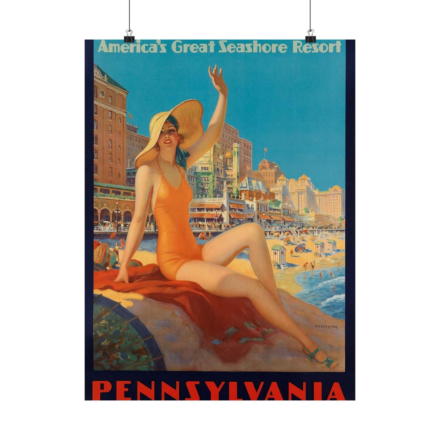 Edward M. Eggleston - Pennsylvania Railroad - Atlantic City, 1935 High Quality Matte Wall Art Poster for Home, Office, Classroom