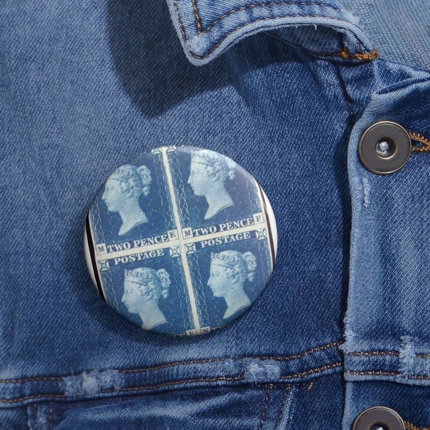 "Two Penny Blue" postage stamps Pin Buttons with Crisp Design