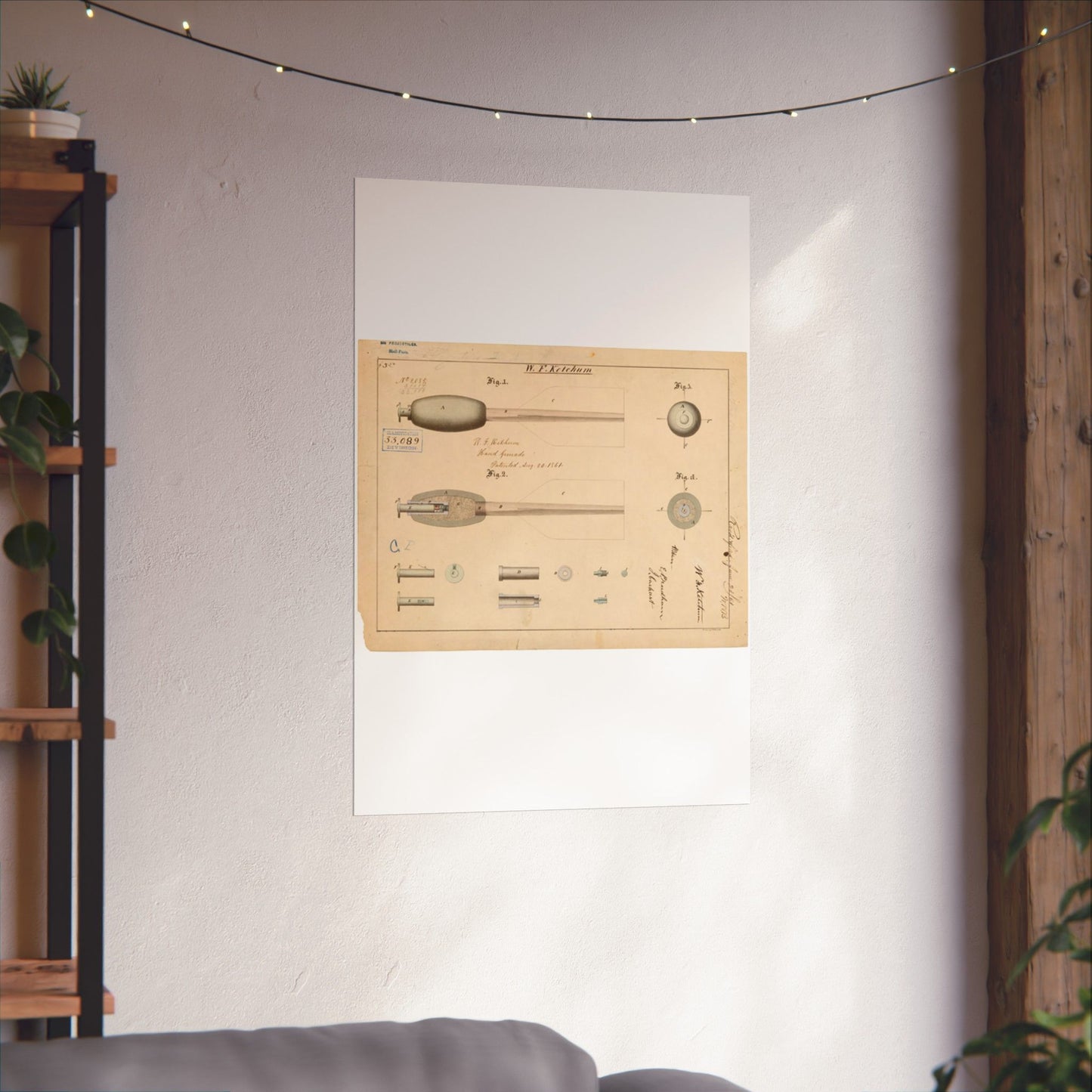 Patent Drawing of Engine - Drawing of Hand Grenade Public domain image High Quality Matte Wall Art Poster for Home, Office, Classroom