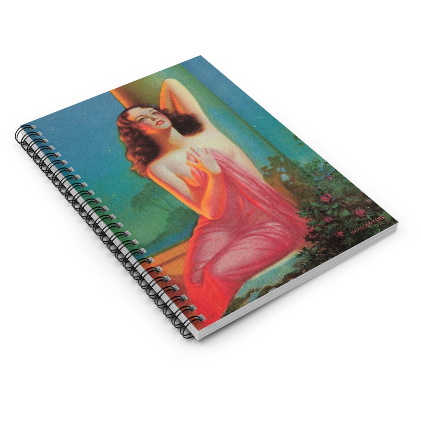 Moonlight and Roses, print from painting by Edward Mason Eggleston Spiral Bound Ruled Notebook with Printed Cover
