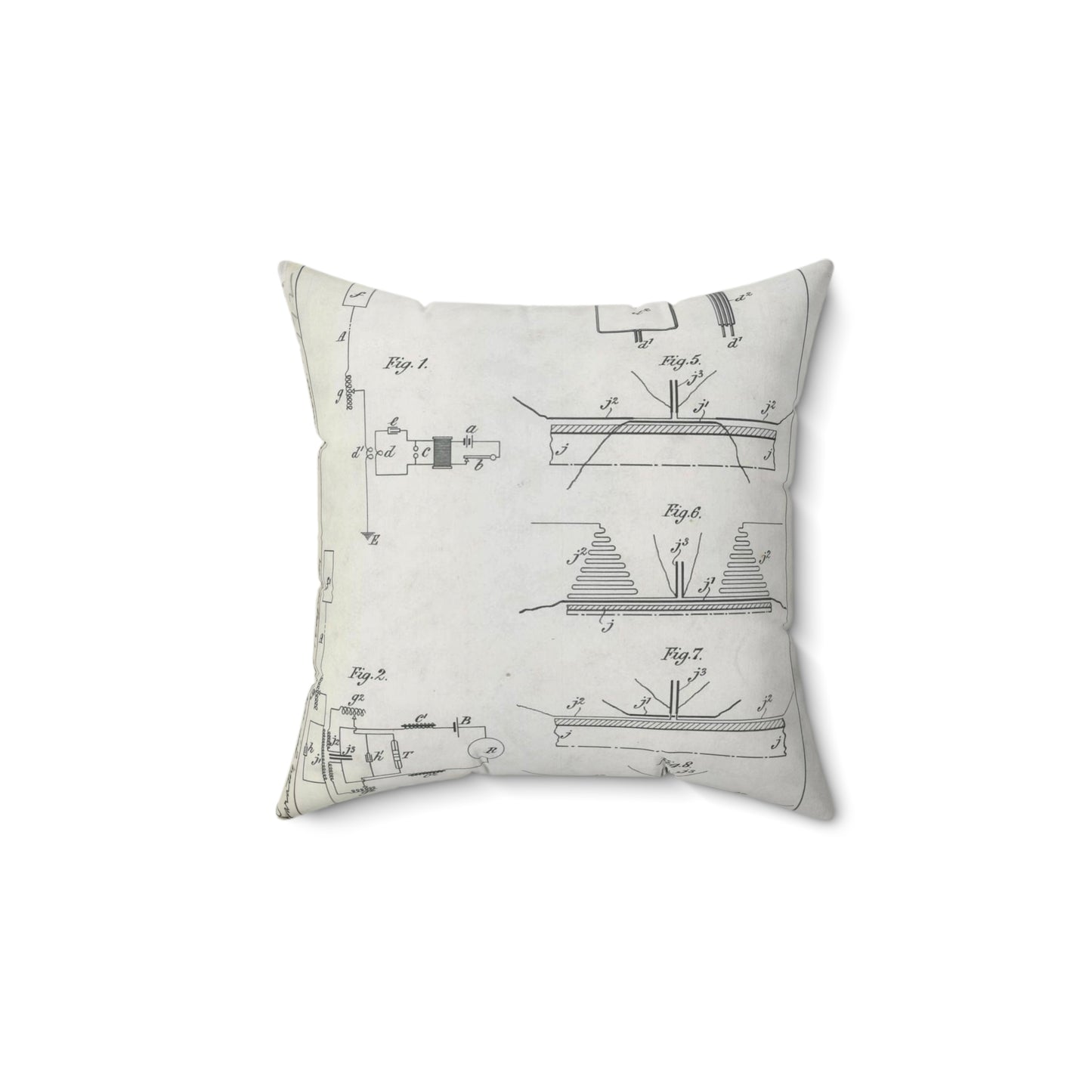Patent drawing - for G. Marconi's Apparatus for Wireless Telegraphy Public domain image Decorative Accent Square Pillow