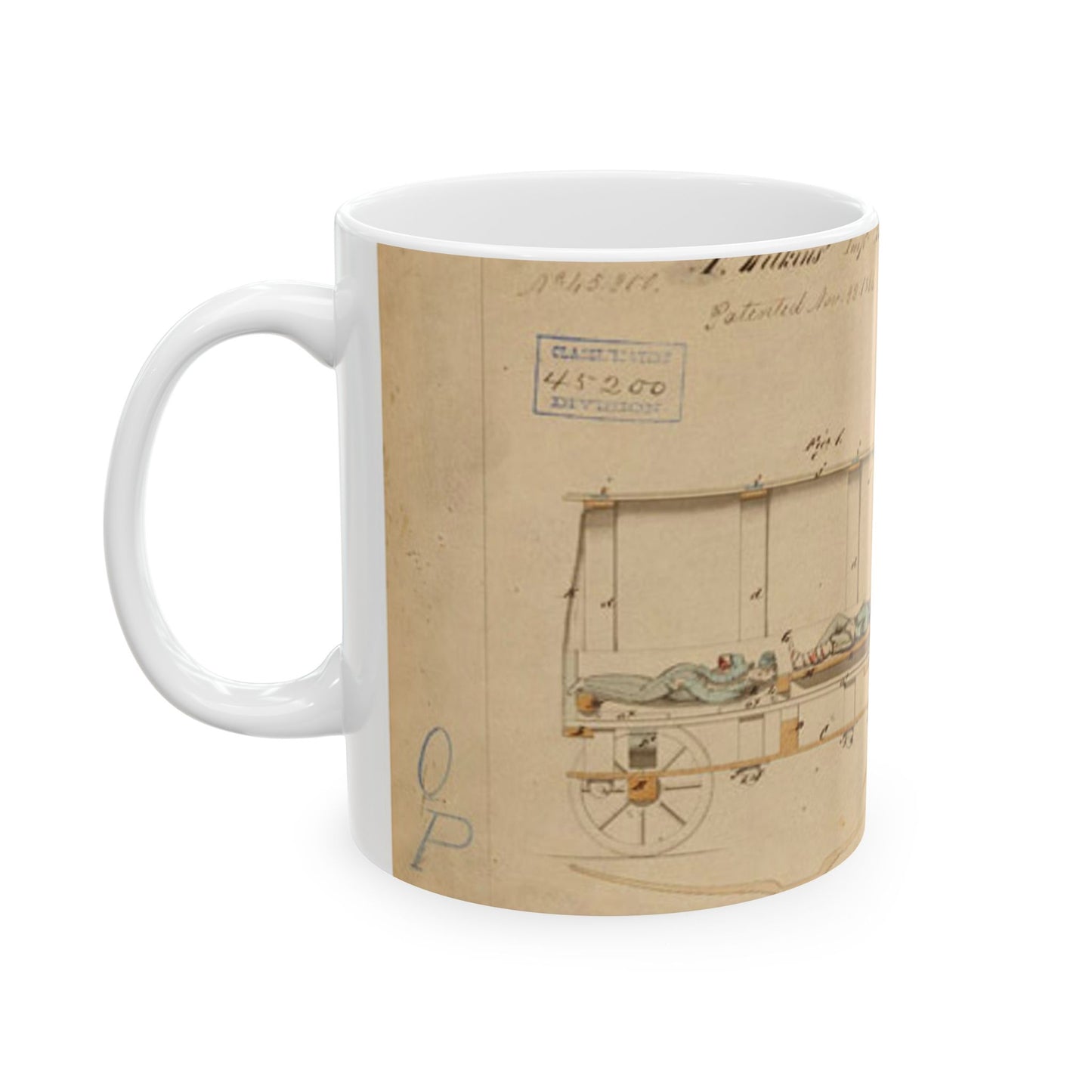 Patent drawing - Drawing of Improved Ambulance Carriage Public domain image Beautiful Novelty Ceramic Coffee Mug 11oz
