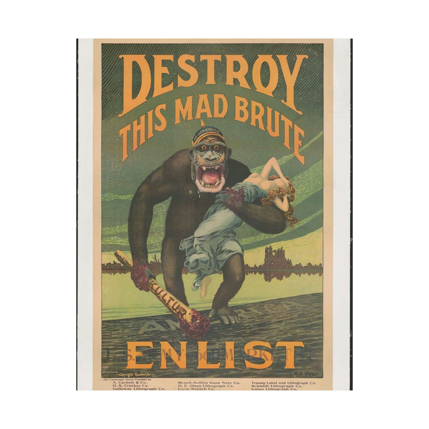 Destroy this mad brute Enlist - U.S. Army. High Quality Matte Wall Art Poster for Home, Office, Classroom