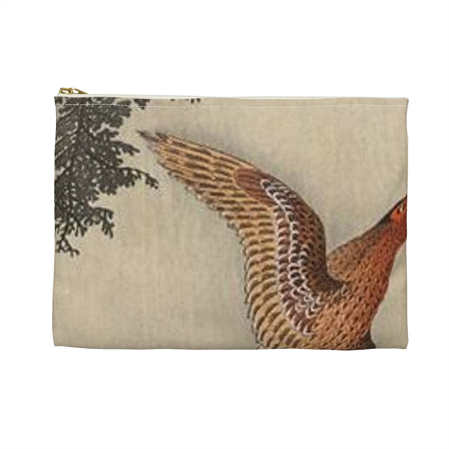 Koson - quail-over-the-forest, Ohara Koson Large Organizer Pouch with Black Zipper