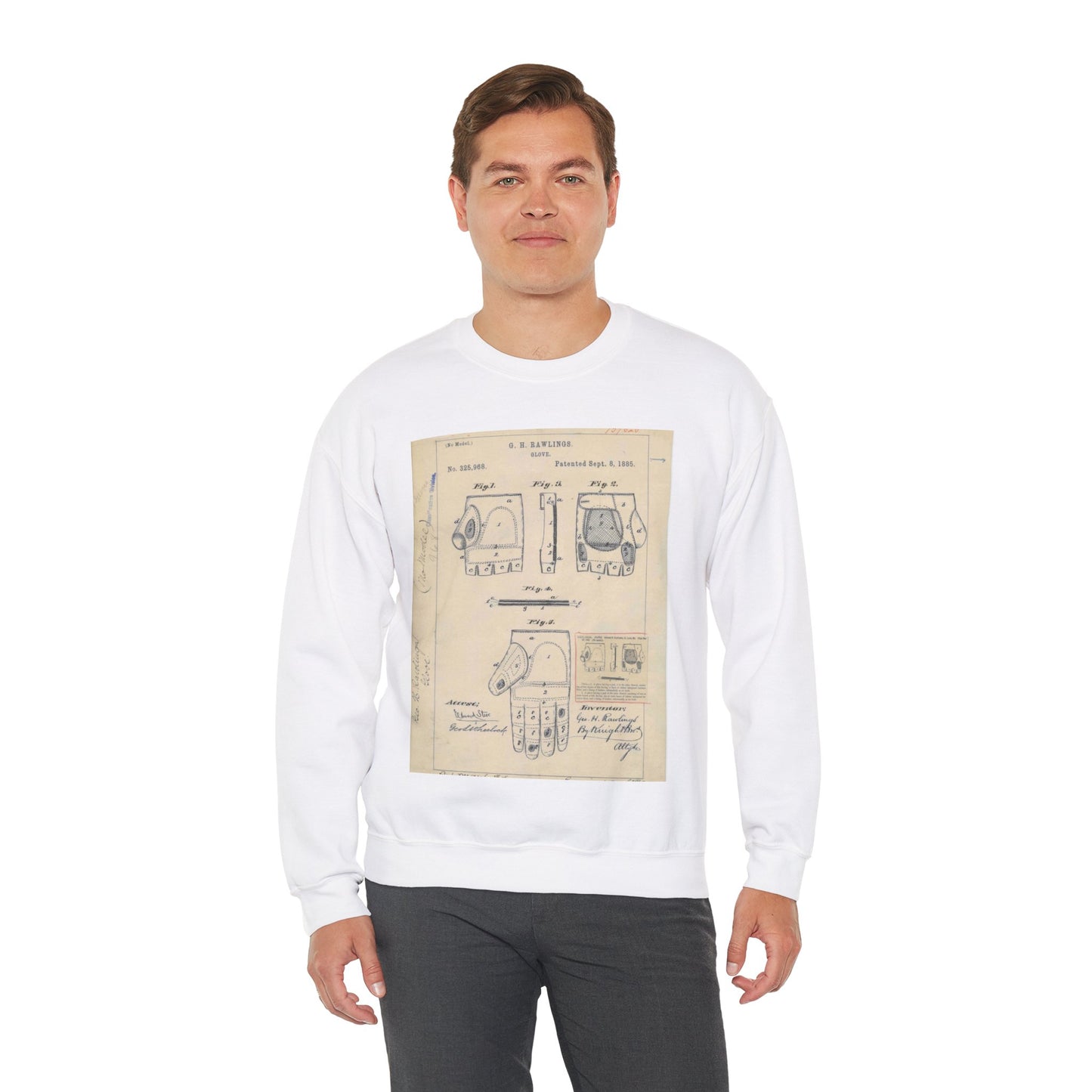 Patent drawing - Drawing for a "Base Ball Glove" Public domain image White Heavy Blend Adult Crew Neck SweatShirt