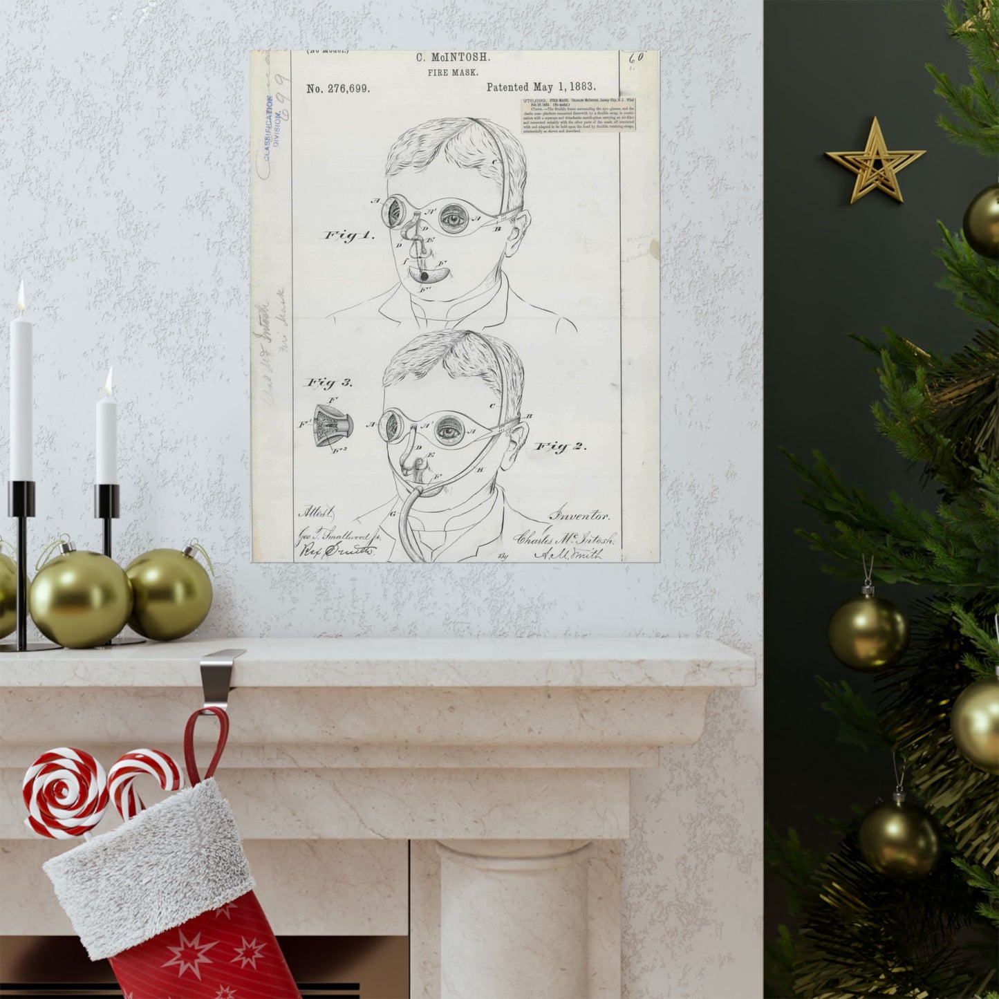 Patent drawing - for C. McIntosh's Fire Mask Public domain image High Quality Matte Wall Art Poster for Home, Office, Classroom