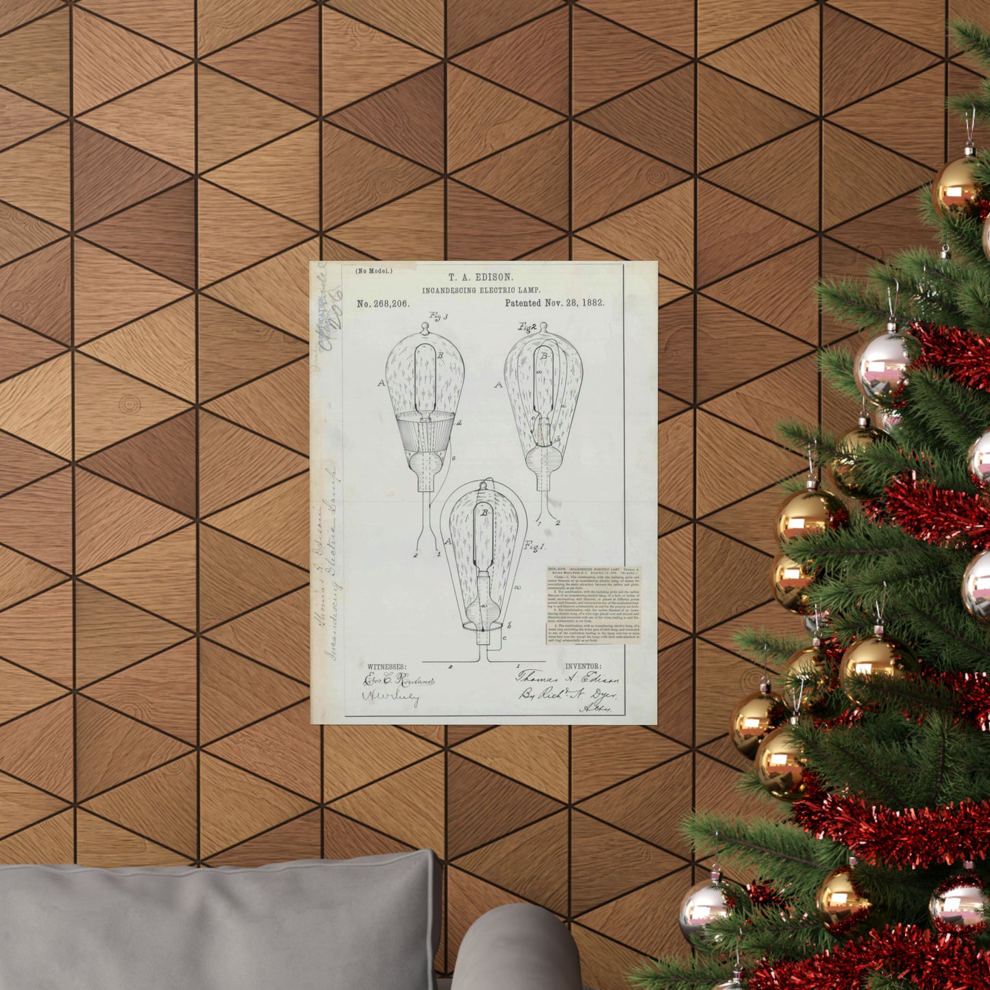 Patent drawing - for T. A. Edison's Incandescing Electric Lamp Public domain image High Quality Matte Wall Art Poster for Home, Office, Classroom