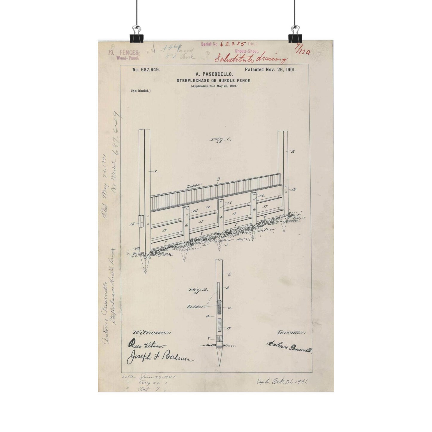 Patent Drawing of Engine - for A. Pascocello' Steeplechase or Hurdle Fence Public domain image High Quality Matte Wall Art Poster for Home, Office, Classroom