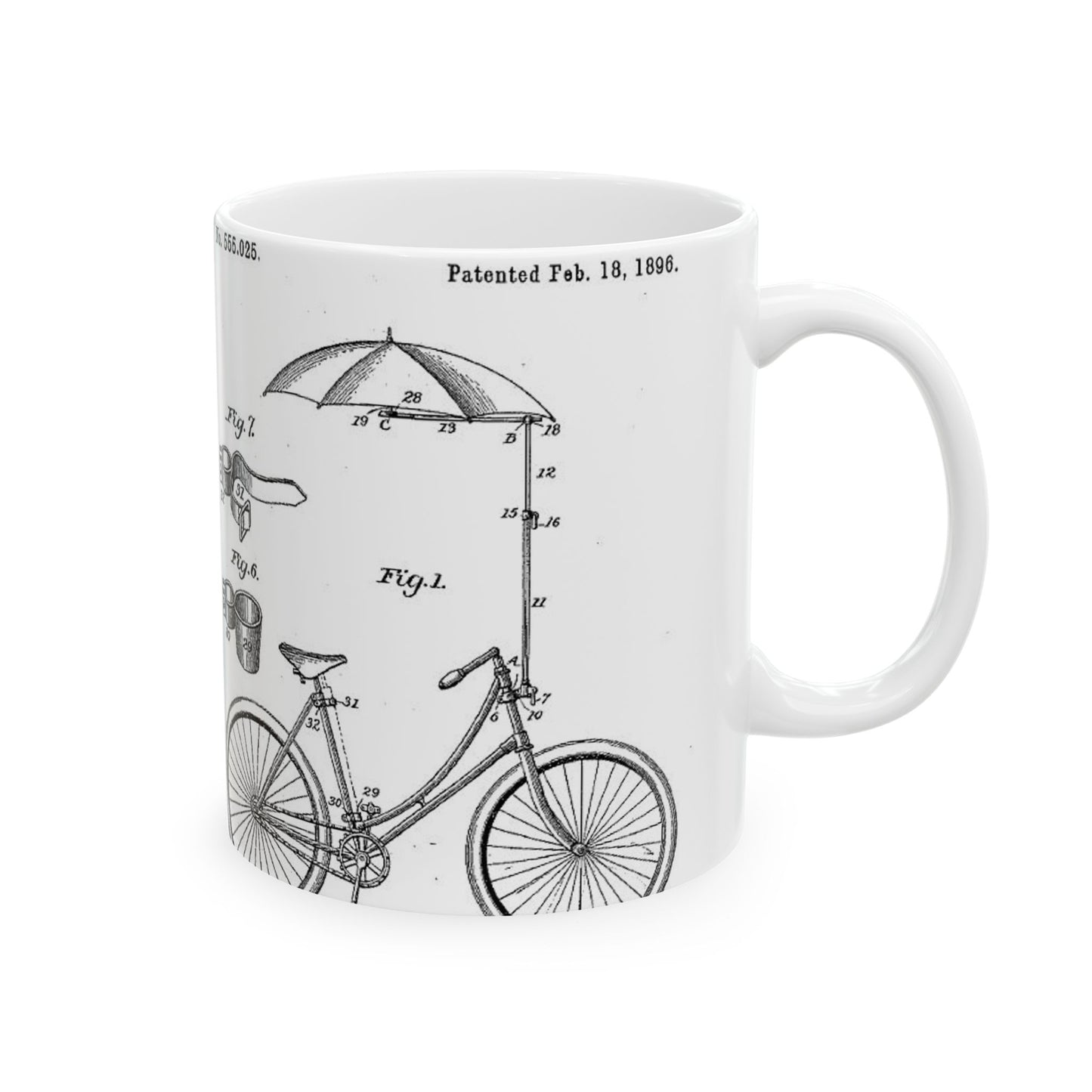 Patent drawing - Patent Application for Parasol Attachment (to a Bicycle) Public domain image Beautiful Novelty Ceramic Coffee Mug 11oz