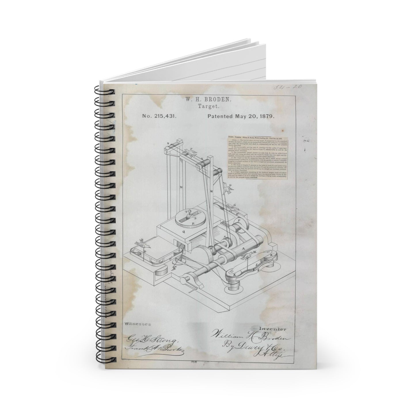 Patent drawing - for W. H. Broden's Target Public domain image Spiral Bound Ruled Notebook with Printed Cover