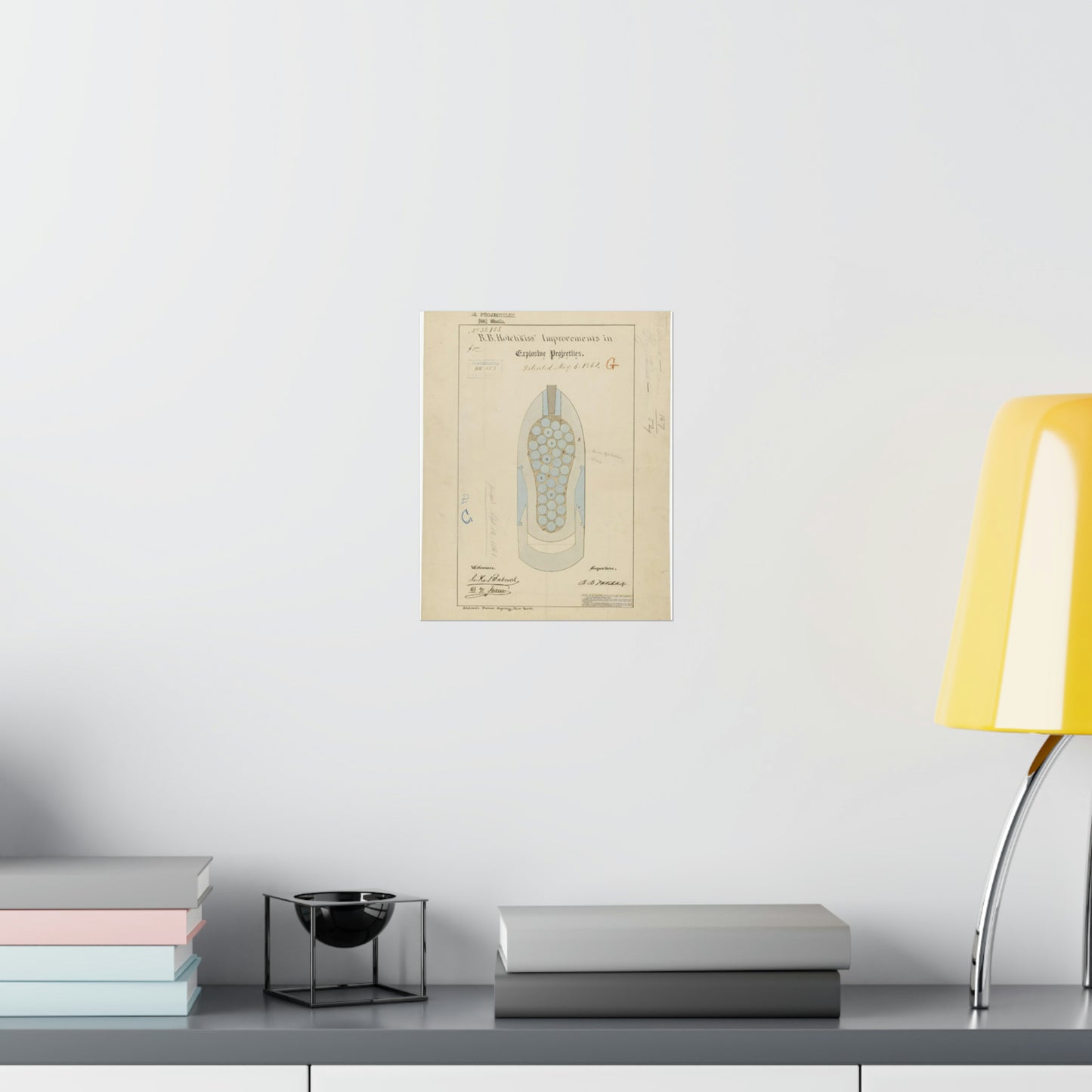 Patent drawing - Drawing of Improvements in Explosive Projectiles Public domain image High Quality Matte Wall Art Poster for Home, Office, Classroom