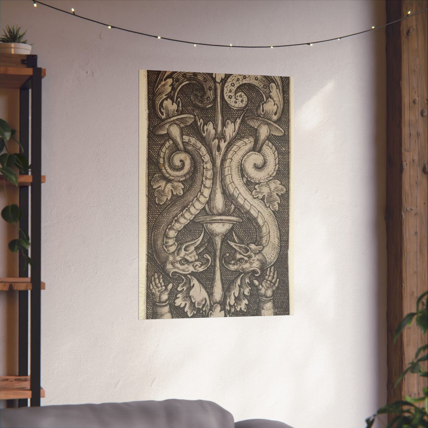Vertical Panel with a Candelabrum Stemming from a Leaf-Faced Grostesque at Bottom High Quality Matte Wall Art Poster for Home, Office, Classroom