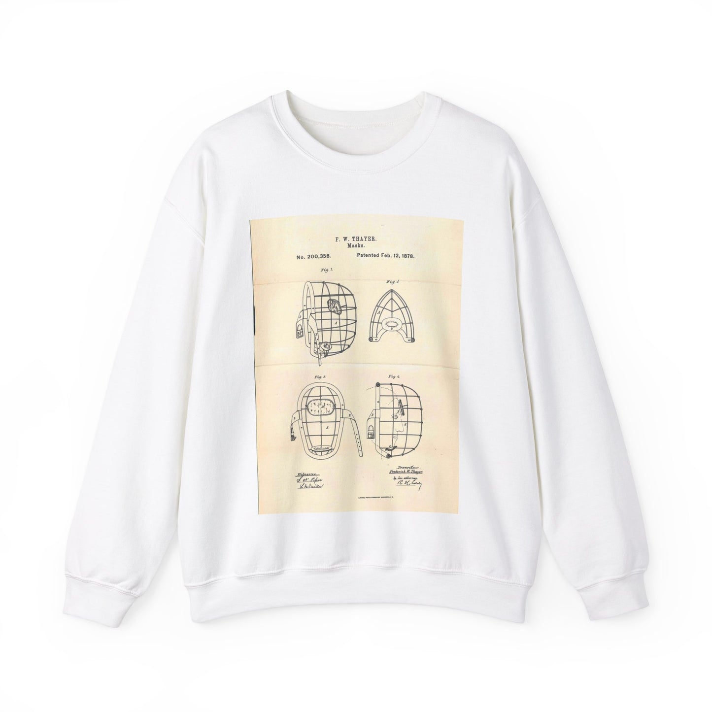 Patent Case File No. 200,358, Improvement in Masks, Inventor Frederick W. Thayer - DPLA - 7786b11b8abf0875f64205aeedc6d9c3 (page 11) White Heavy Blend Adult Crew Neck SweatShirt