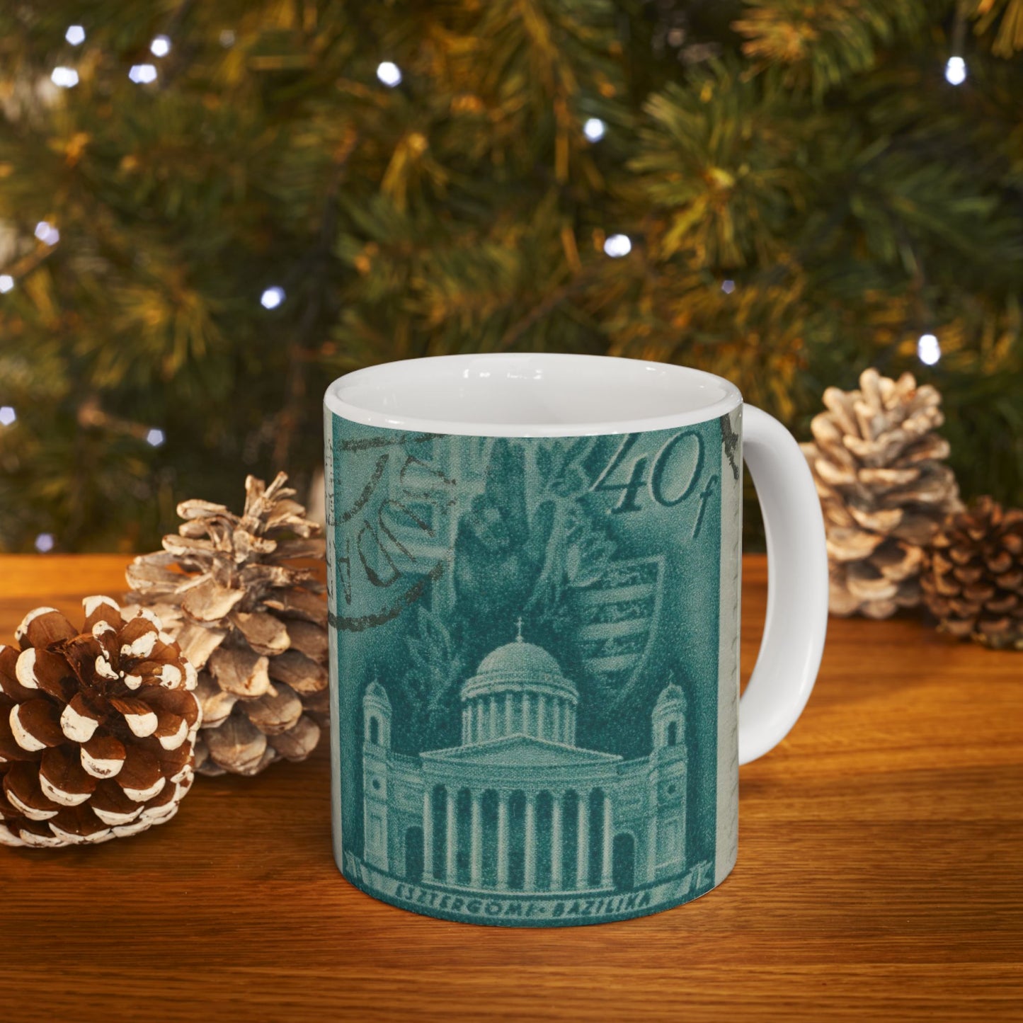 Frimärke ur Gösta Bodmans filatelistiska motivsamling, påbörjad 1950.Frimärke från Ungern, 1939. Motiv av Basilikan i Eszergom. Beautiful Novelty Ceramic Coffee Mug 11oz