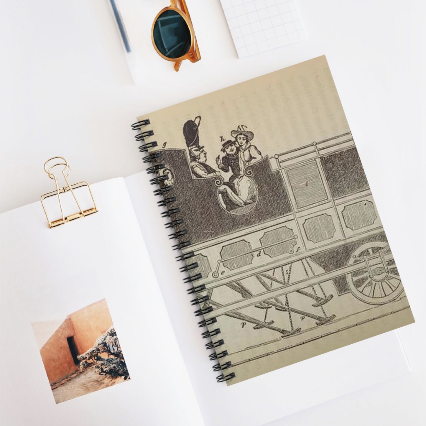 Patent Drawing of Engine - Patent steam coach, by the late Mr. David Gordon Public domain image Spiral Bound Ruled Notebook with Printed Cover