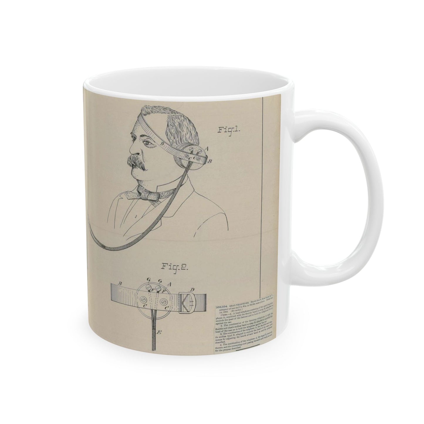 Patent drawing - for F. Shaw's Head Telephone Public domain image Beautiful Novelty Ceramic Coffee Mug 11oz