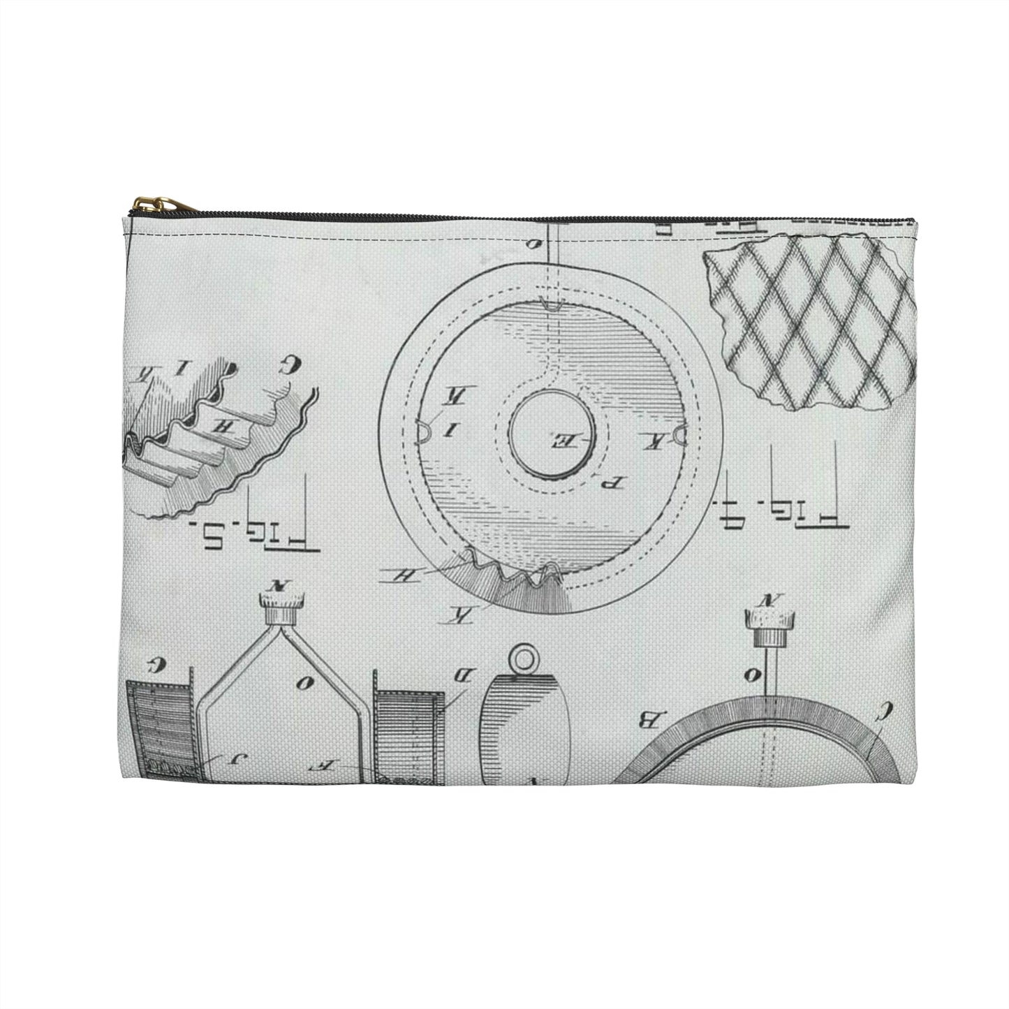 Patent Drawing of Engine - for G. W. Baier's Cake or Doughnut Cutter Public domain image Large Organizer Pouch with Black Zipper