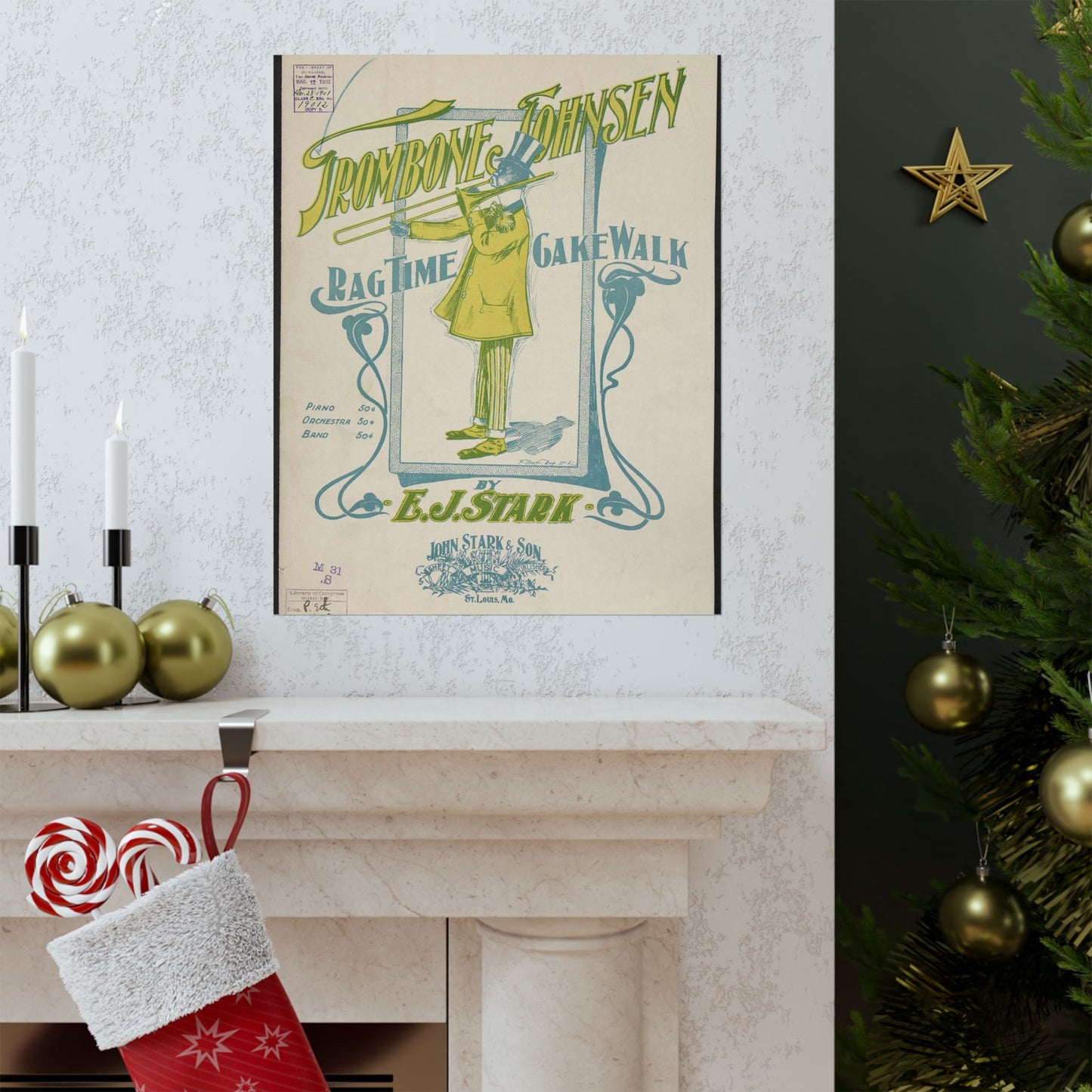 Trombone Johnsen, a Ragtime cake walk - Ragtime music High Quality Matte Wall Art Poster for Home, Office, Classroom