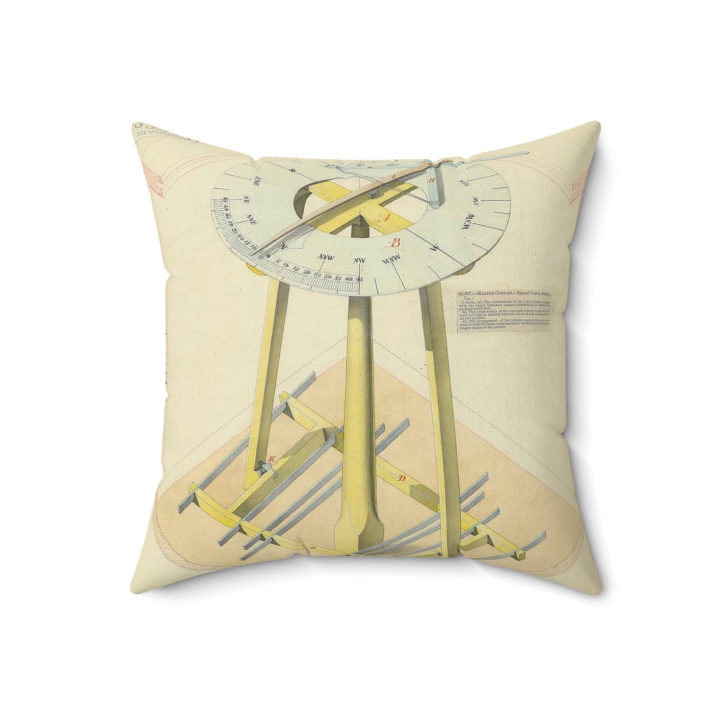 Patent drawing - Drawing of Marine Compasses Public domain image Decorative Accent Square Pillow
