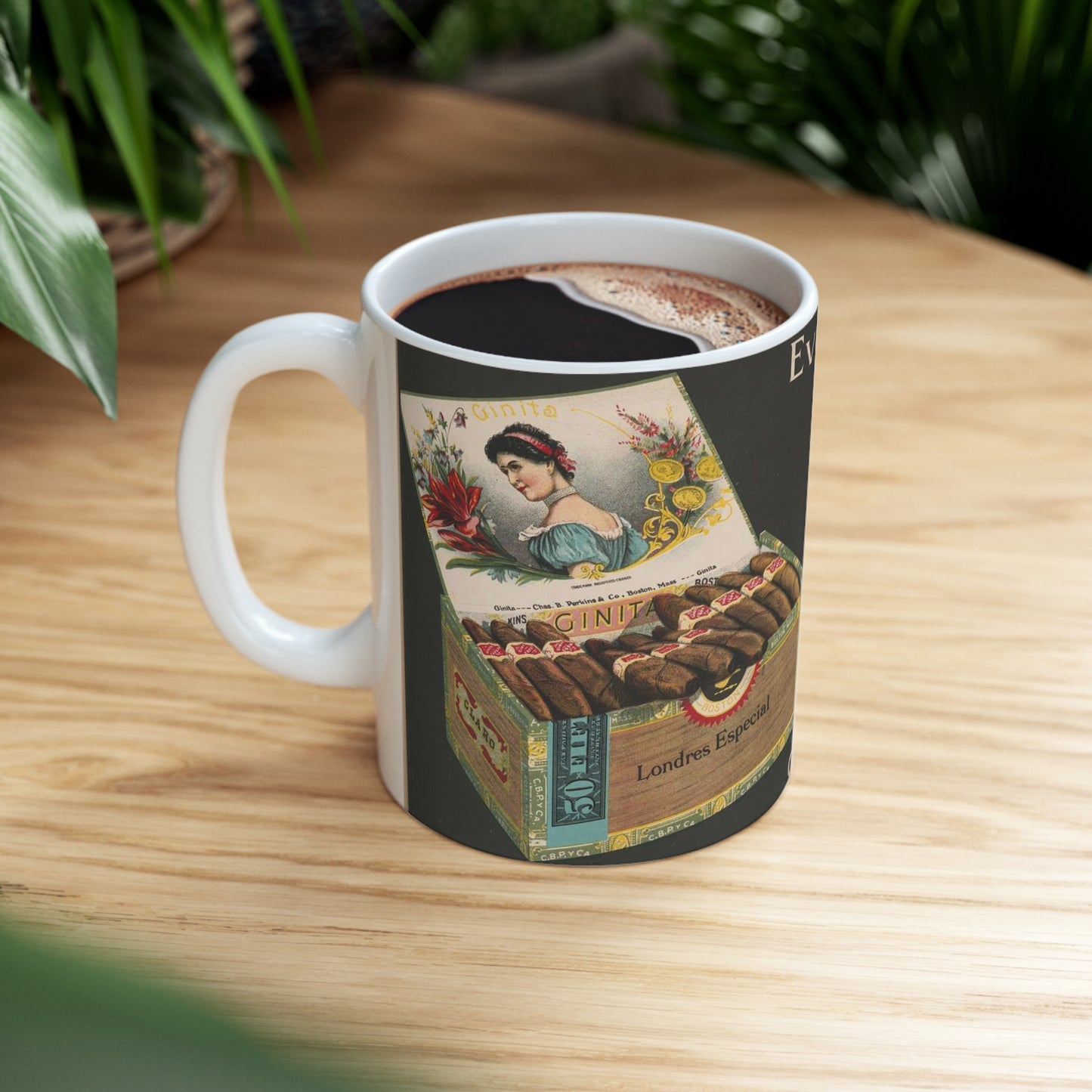 Every Ginita cigar a good reason for another, C.B. Perkins Co., Boston Beautiful Novelty Ceramic Coffee Mug 11oz