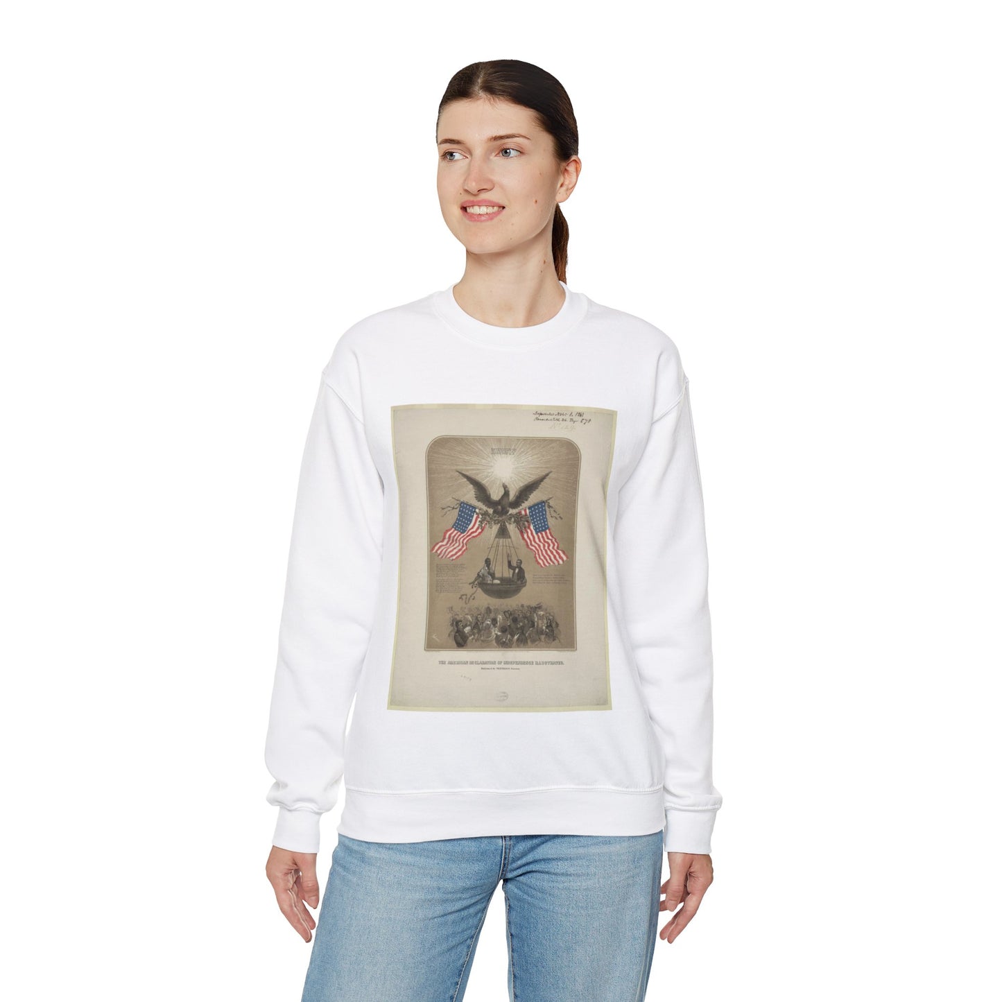 The American Declaration of Independence illustrated / Fabronious ; designed by R. Thayer ; L. Prang & Co. Lith., Boston. White Heavy Blend Adult Crew Neck SweatShirt