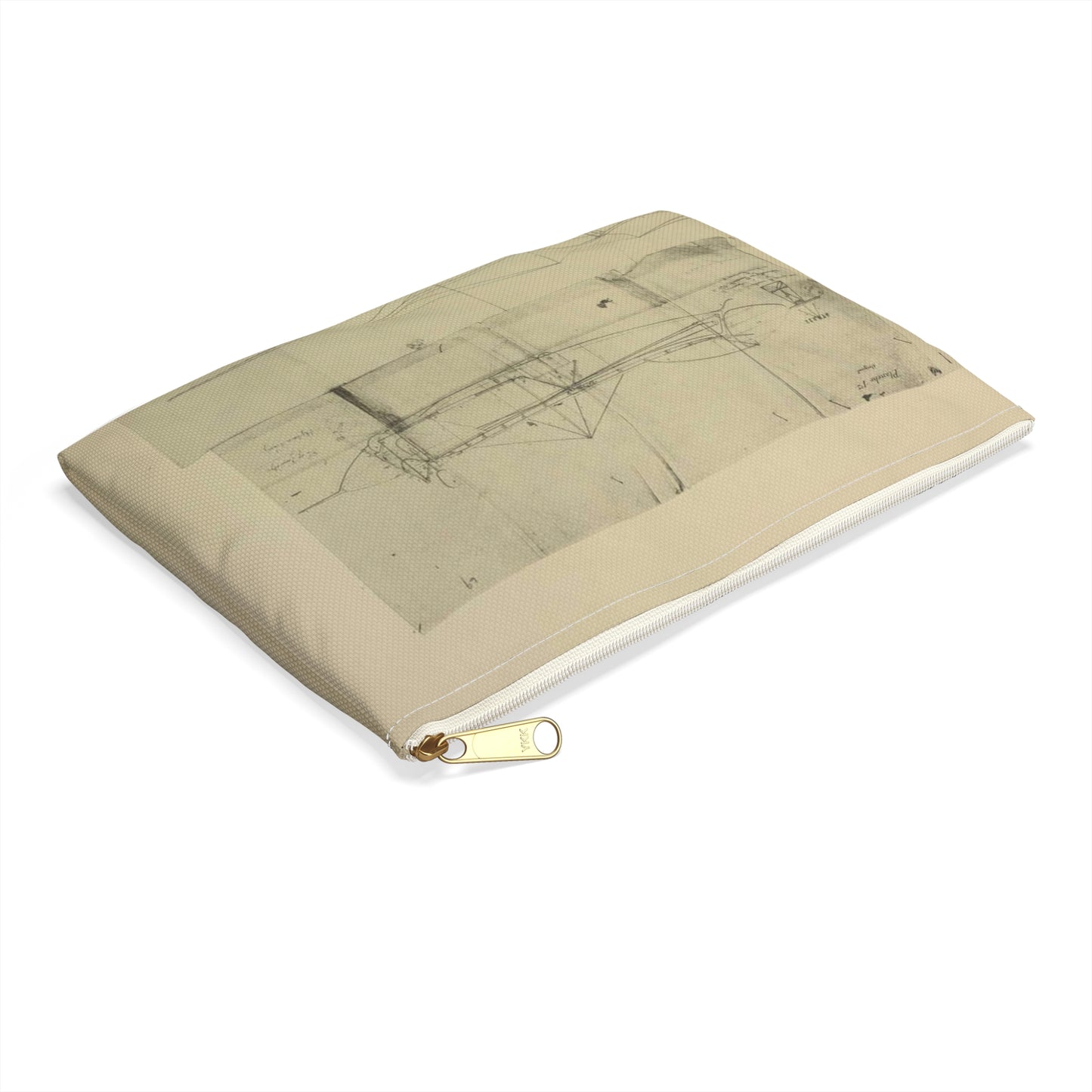 Patent drawing - Planche I et II du brevet n° 111.574 pris en France le 16 février 1876, par Penaud et Gauchot, pour «Un aéro-plane ou appareil aérien volant». Public domain image Large Organizer Pouch with Black Zipper