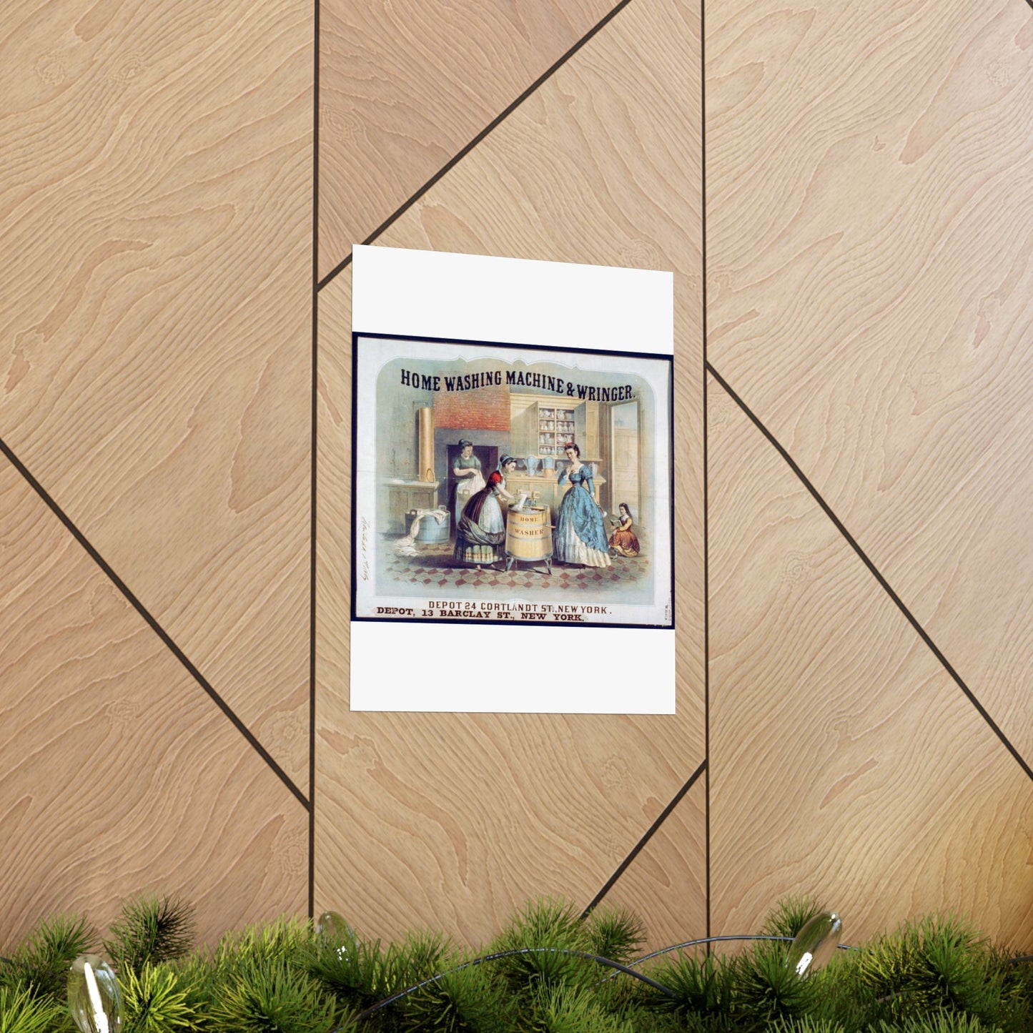 Home washing machine & wringer - A painting of women washing machines in a kitchen High Quality Matte Wall Art Poster for Home, Office, Classroom