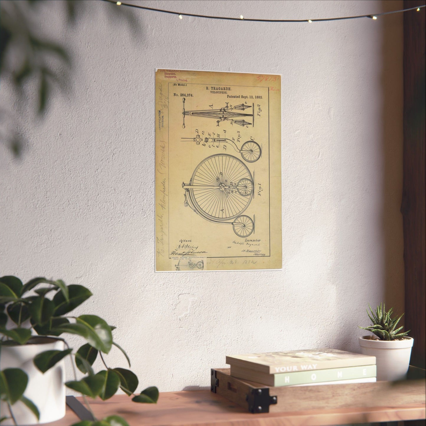 Patent drawing - Drawing of a Velocipede Public domain image High Quality Matte Wall Art Poster for Home, Office, Classroom