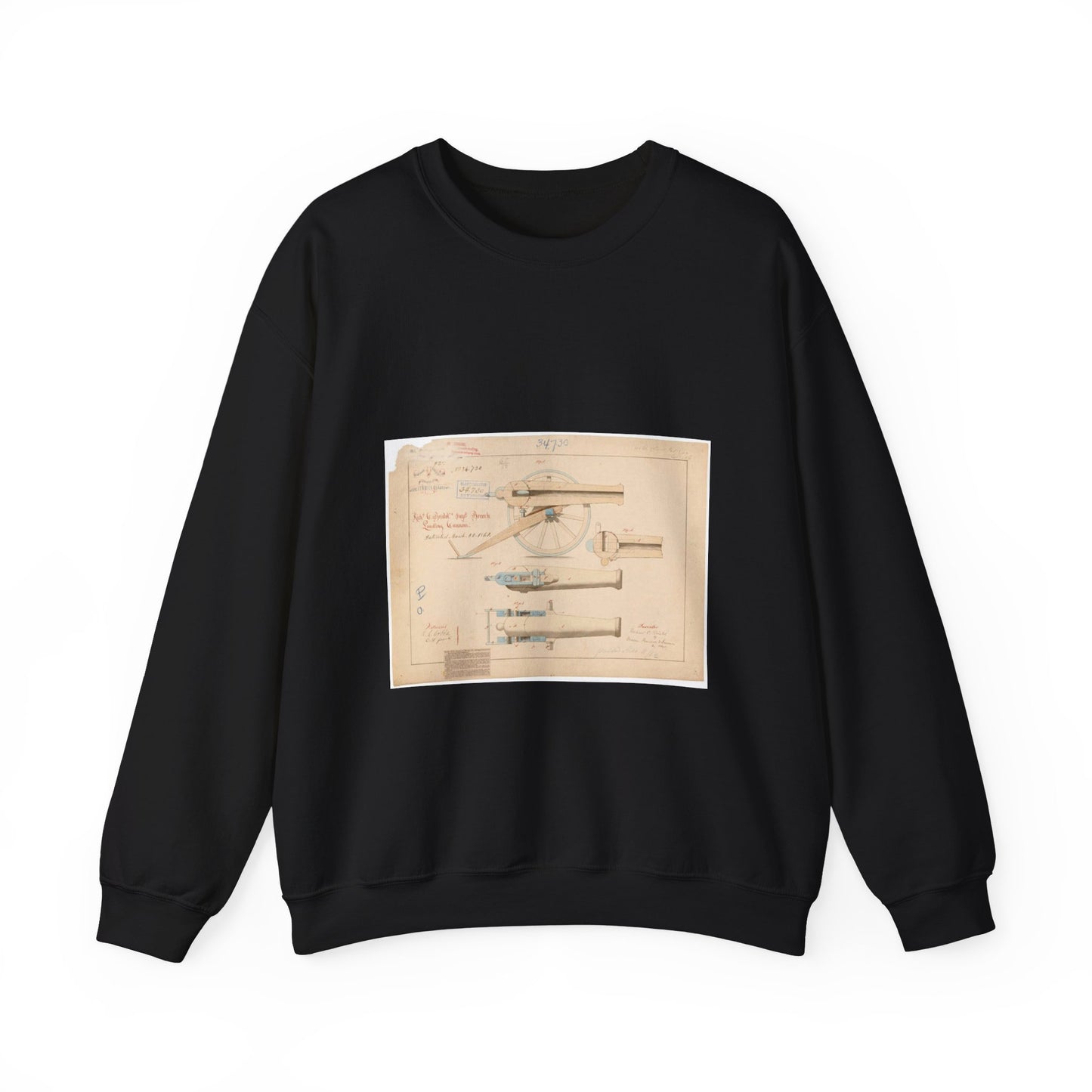 Patent drawing - Drawing of Improved Breech Loading Cannon Public domain image Black Heavy Blend Adult Crew Neck SweatShirt