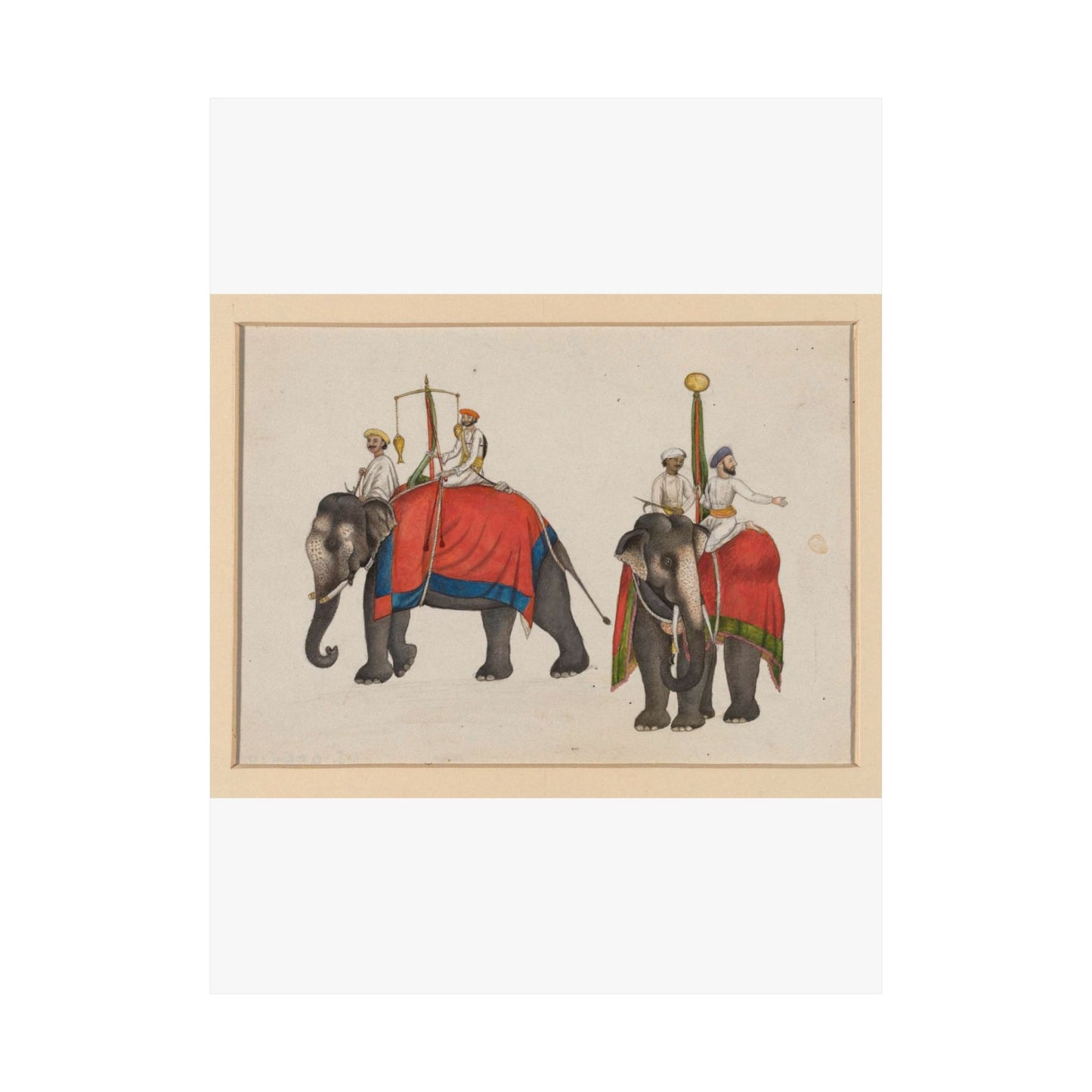 Two elephants carrying the fish and sun insignia of Mughal sovereignty High Quality Matte Wall Art Poster for Home, Office, Classroom