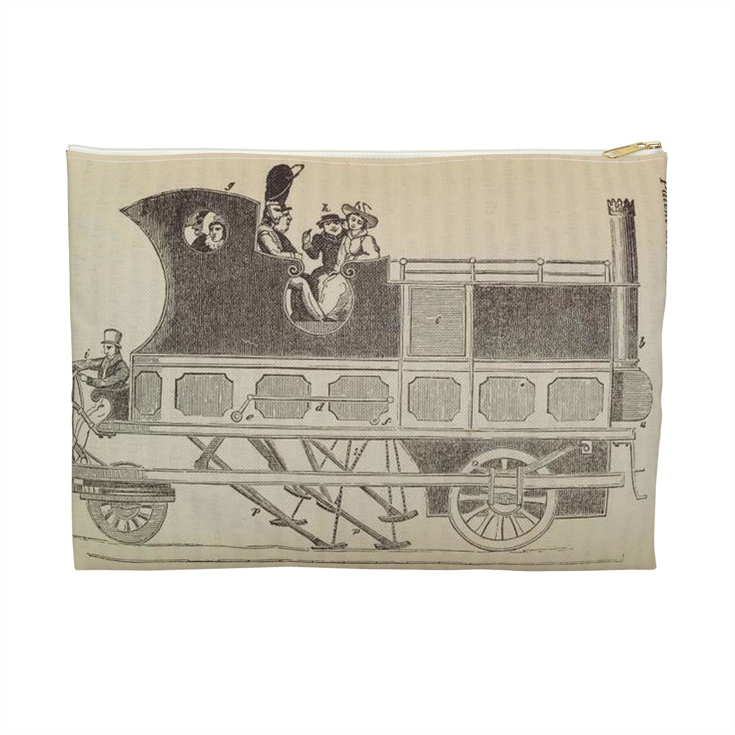 Patent Drawing of Engine - Patent steam coach, by the late Mr. David Gordon Public domain image Large Organizer Pouch with Black Zipper