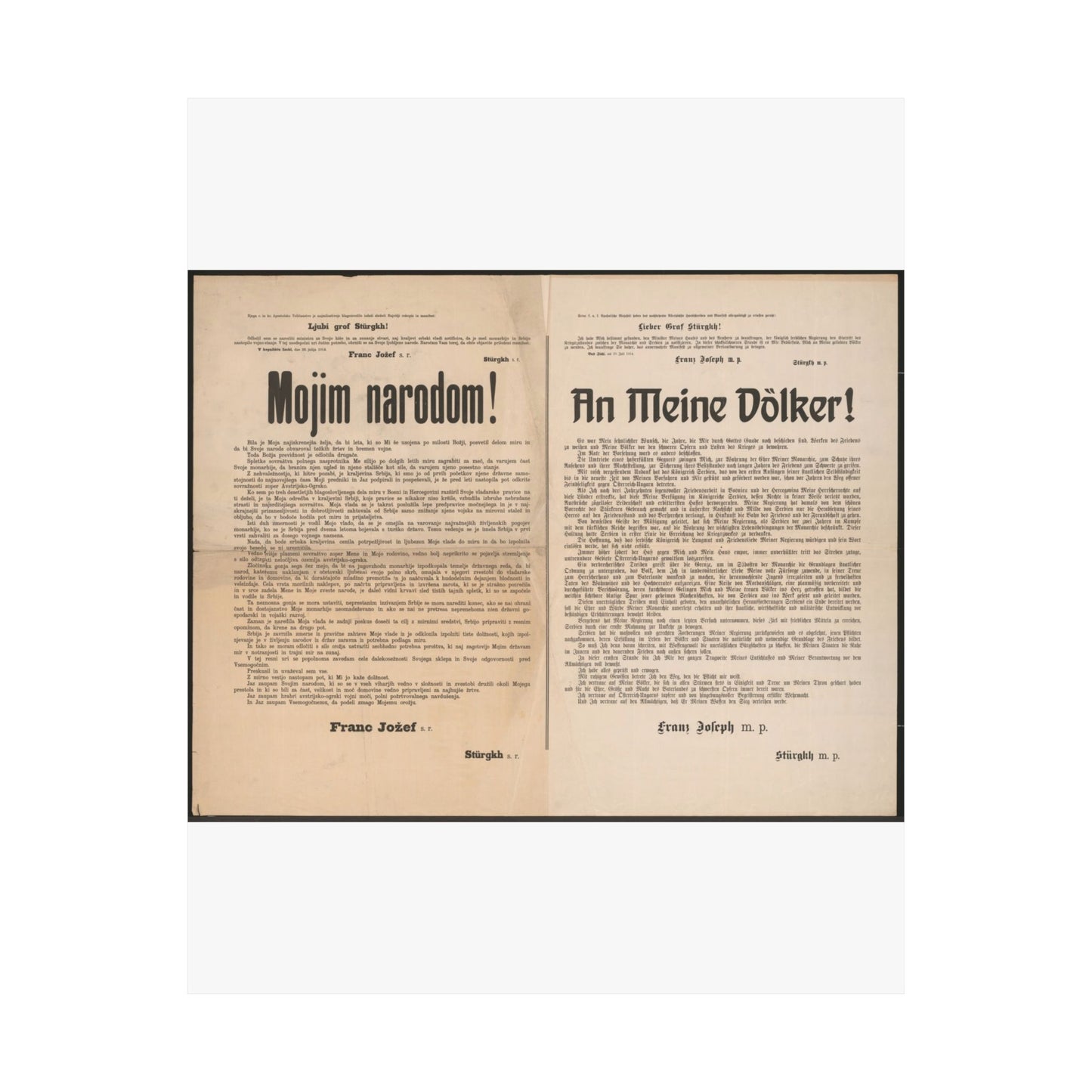 Mojim narodom! | An Meine Völker! - Schreiben von Kaiser Franz Joseph - Kriegserklärung - Mehrsprachiges Plakat High Quality Matte Wall Art Poster for Home, Office, Classroom